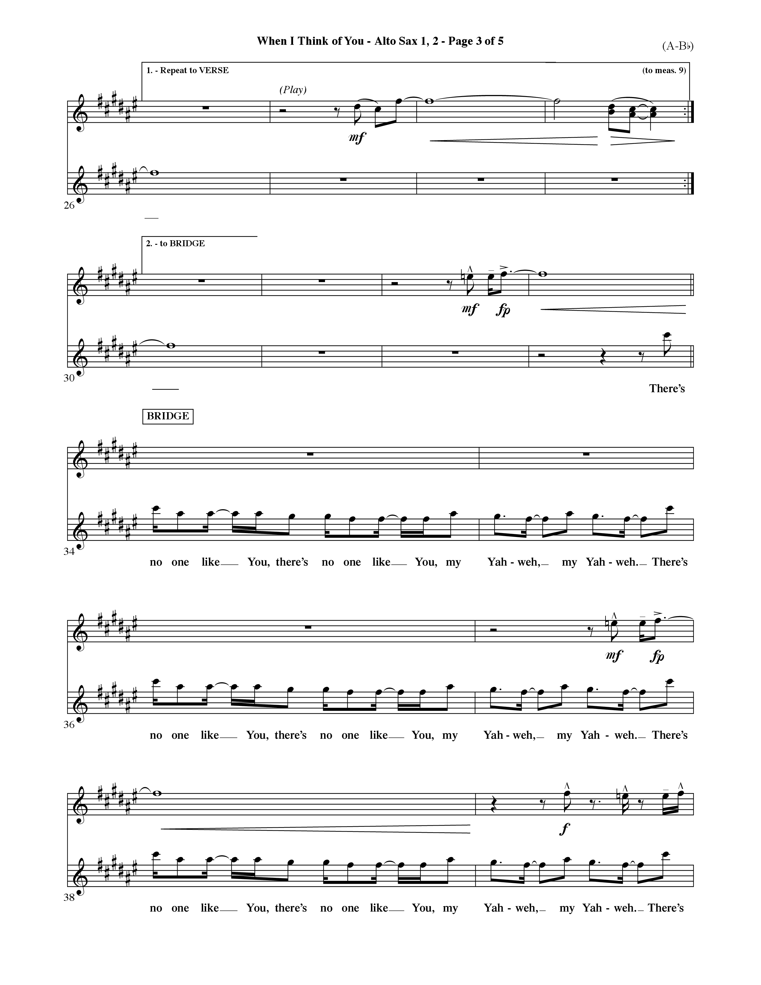 When I Think Of You (Choral Anthem SATB) Alto Sax 1/2 (Word Music Choral / Orch. David Shipps)