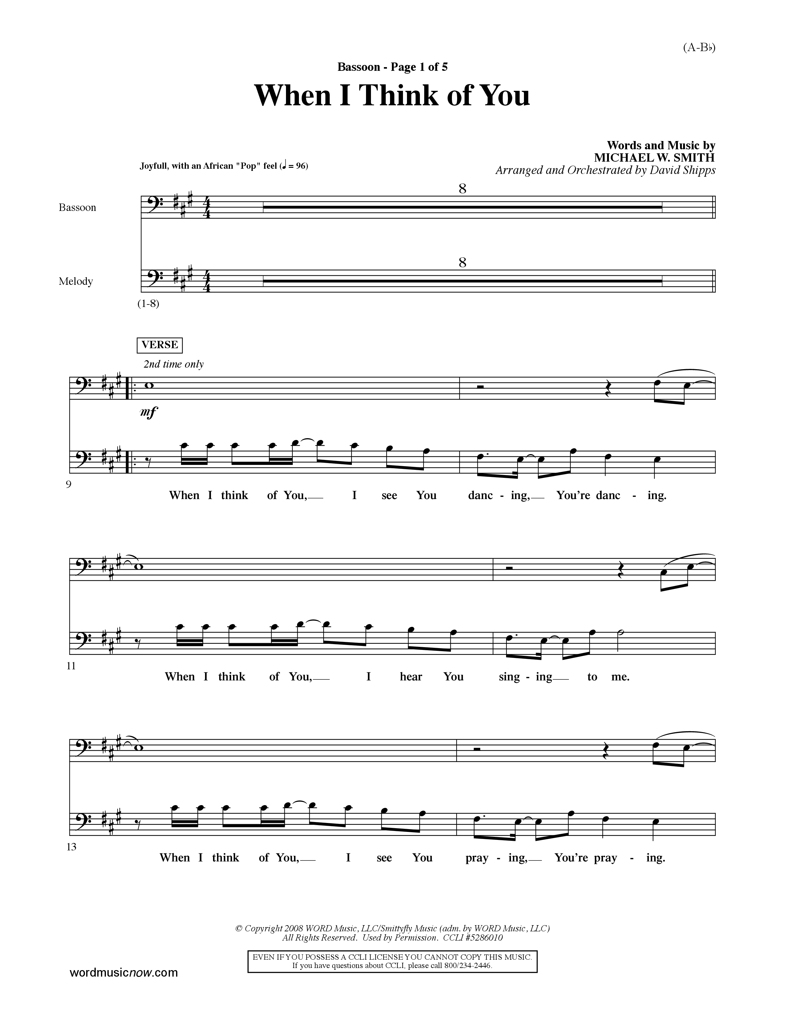 When I Think Of You (Choral Anthem SATB) Bassoon (Word Music Choral / Orch. David Shipps)