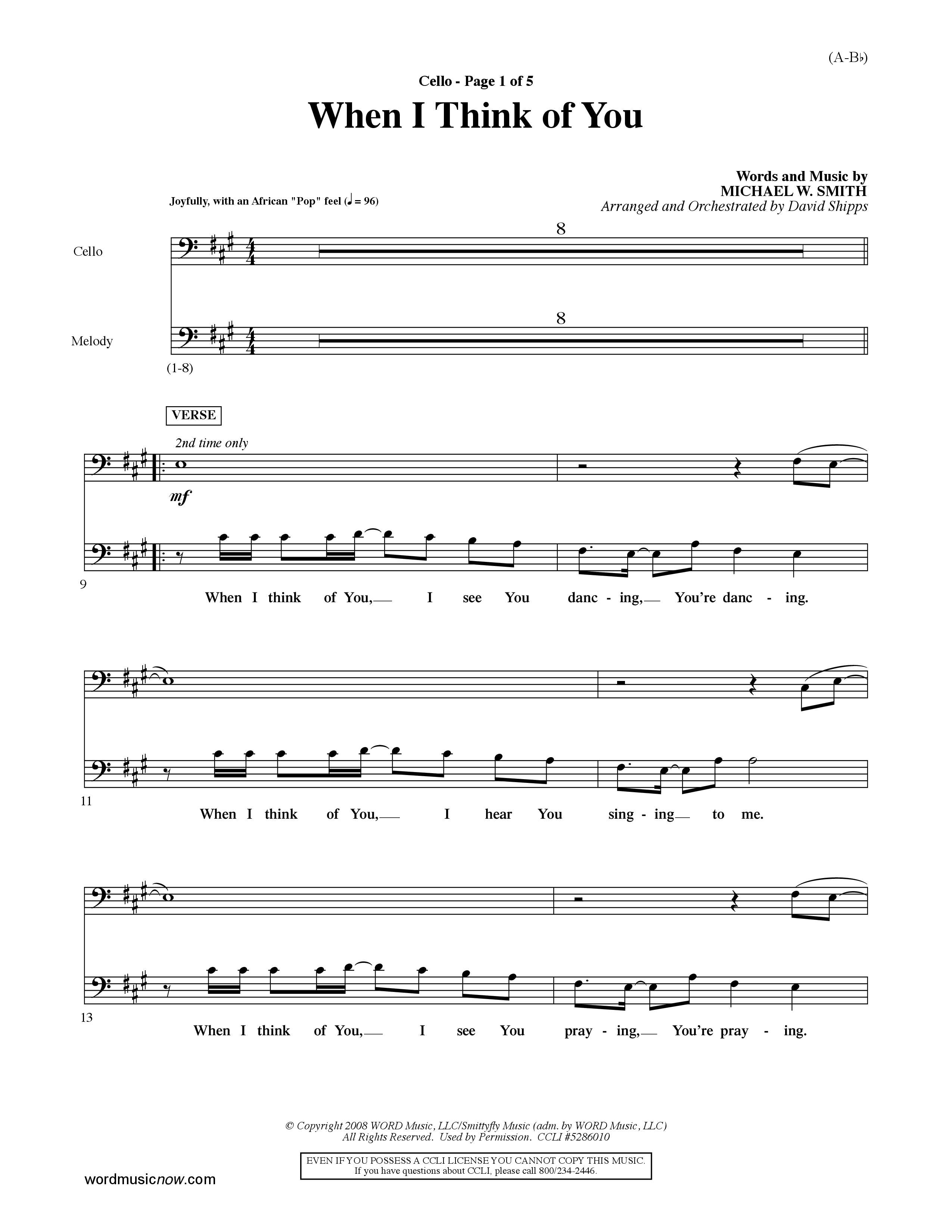 When I Think Of You (Choral Anthem SATB) Cello (Word Music Choral / Orch. David Shipps)