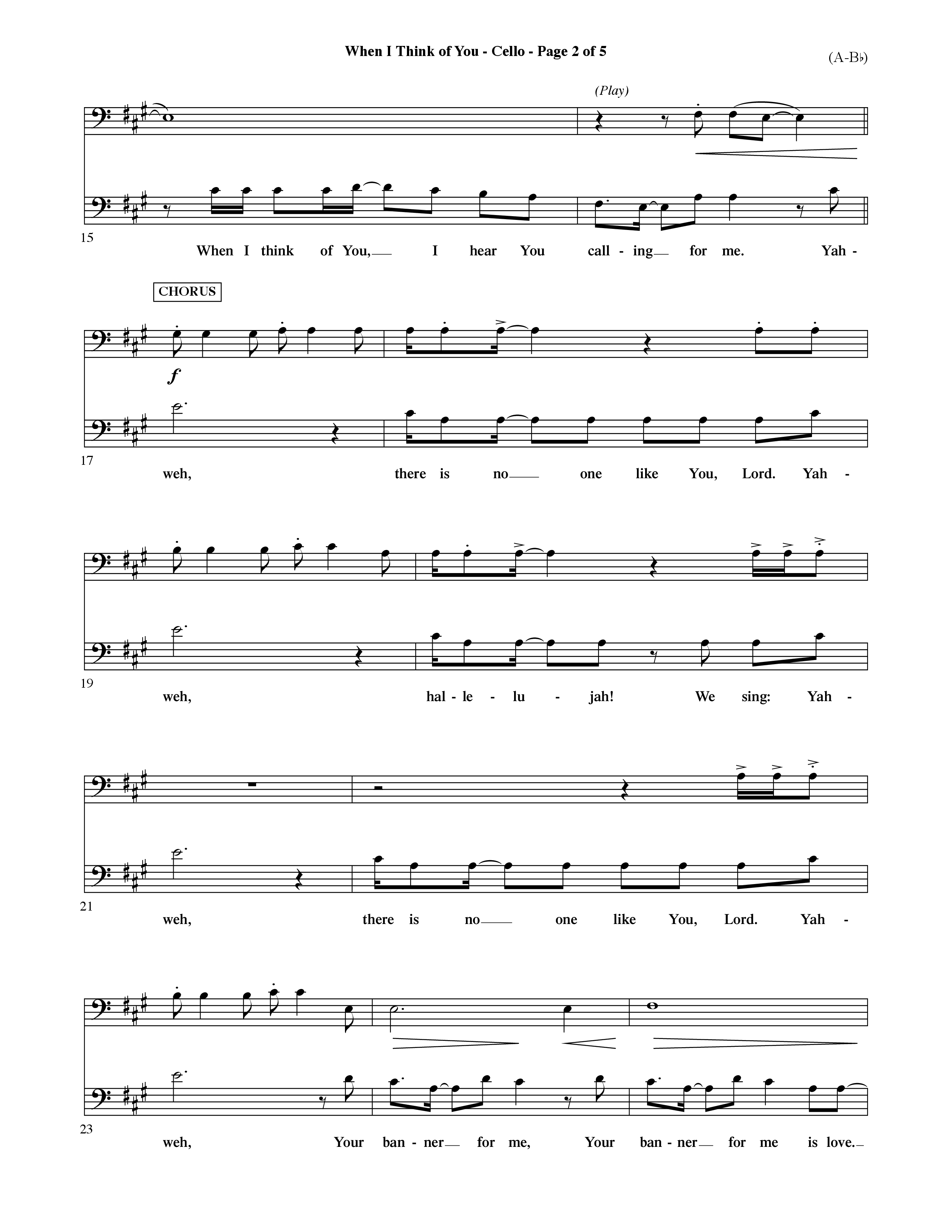 When I Think Of You (Choral Anthem SATB) Cello (Word Music Choral / Orch. David Shipps)