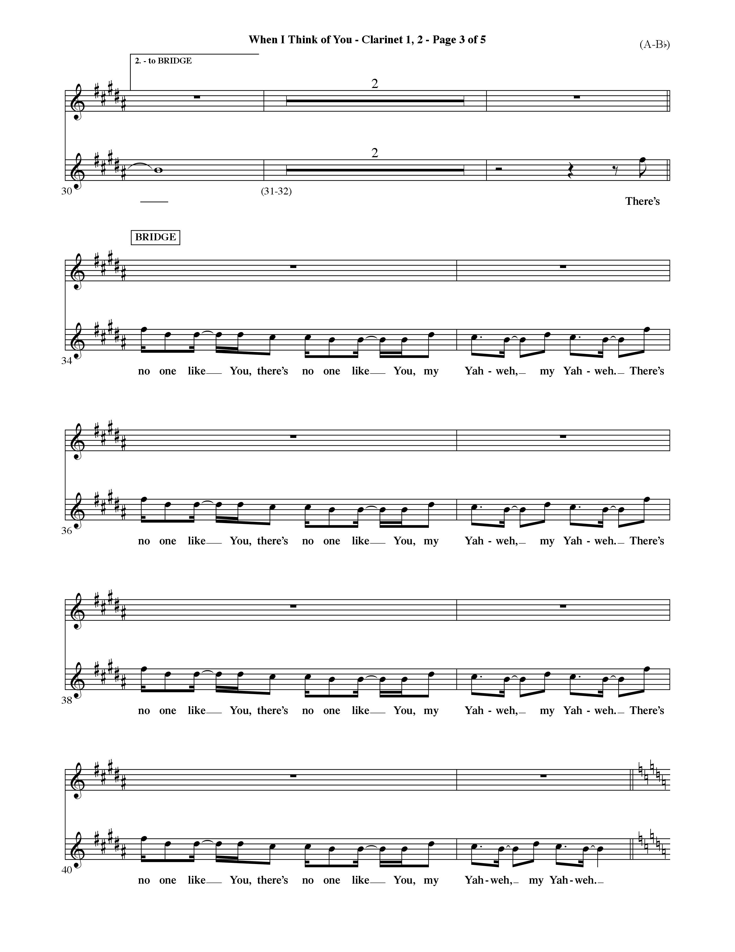 When I Think Of You (Choral Anthem SATB) Clarinet 1/2 (Word Music Choral / Orch. David Shipps)