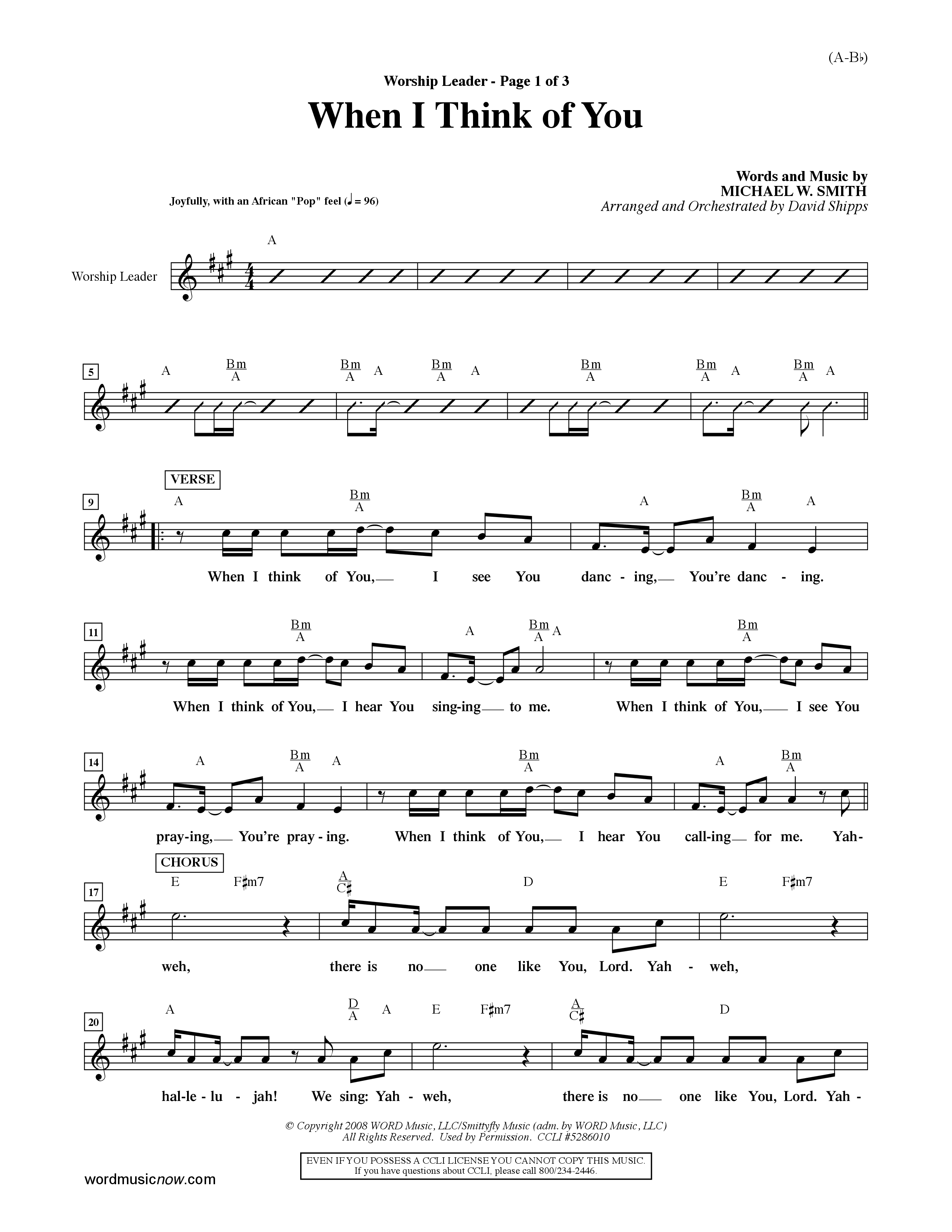 When I Think Of You (Choral Anthem SATB) Rhythm Pack (Word Music Choral / Orch. David Shipps)