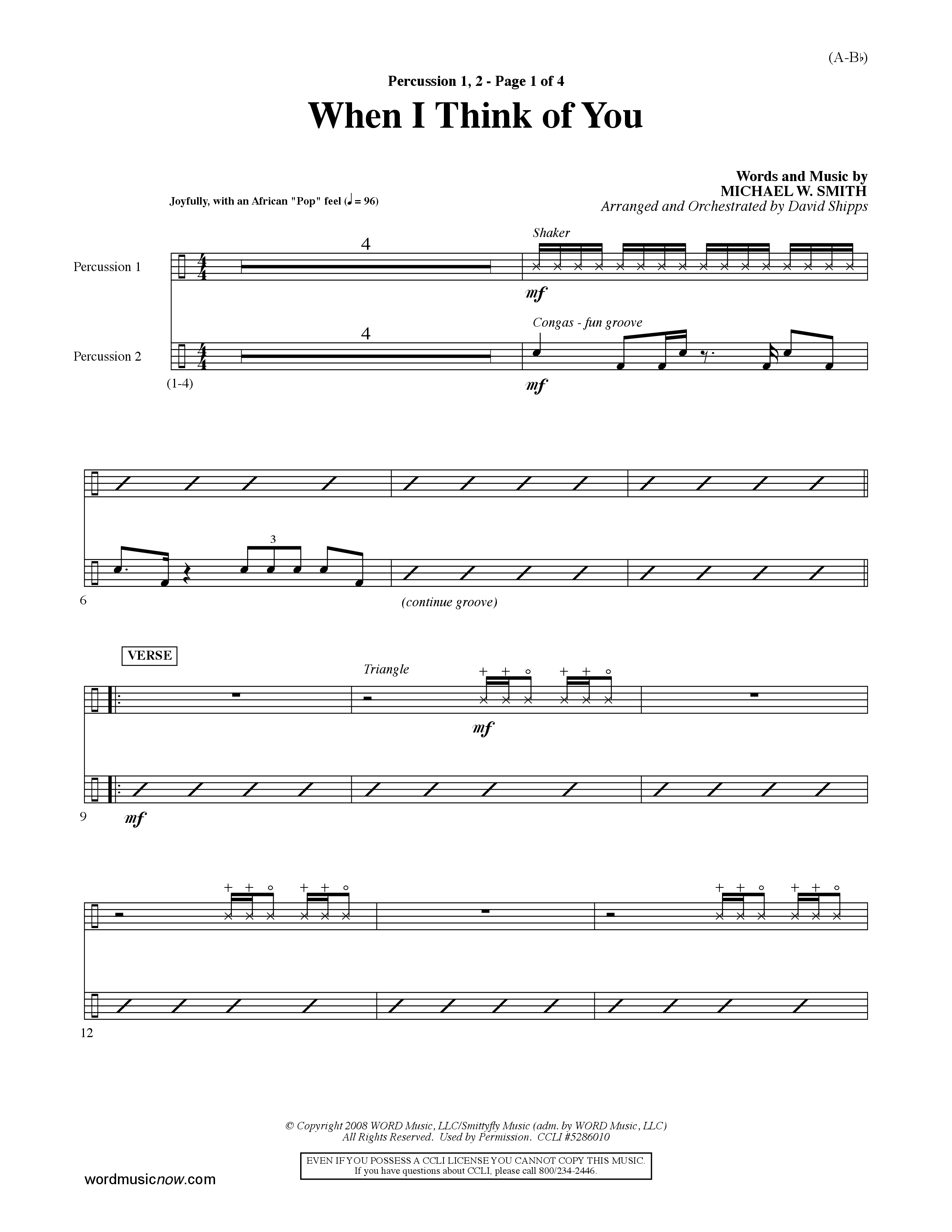 When I Think Of You (Choral Anthem SATB) Percussion 1/2 (Word Music Choral / Orch. David Shipps)