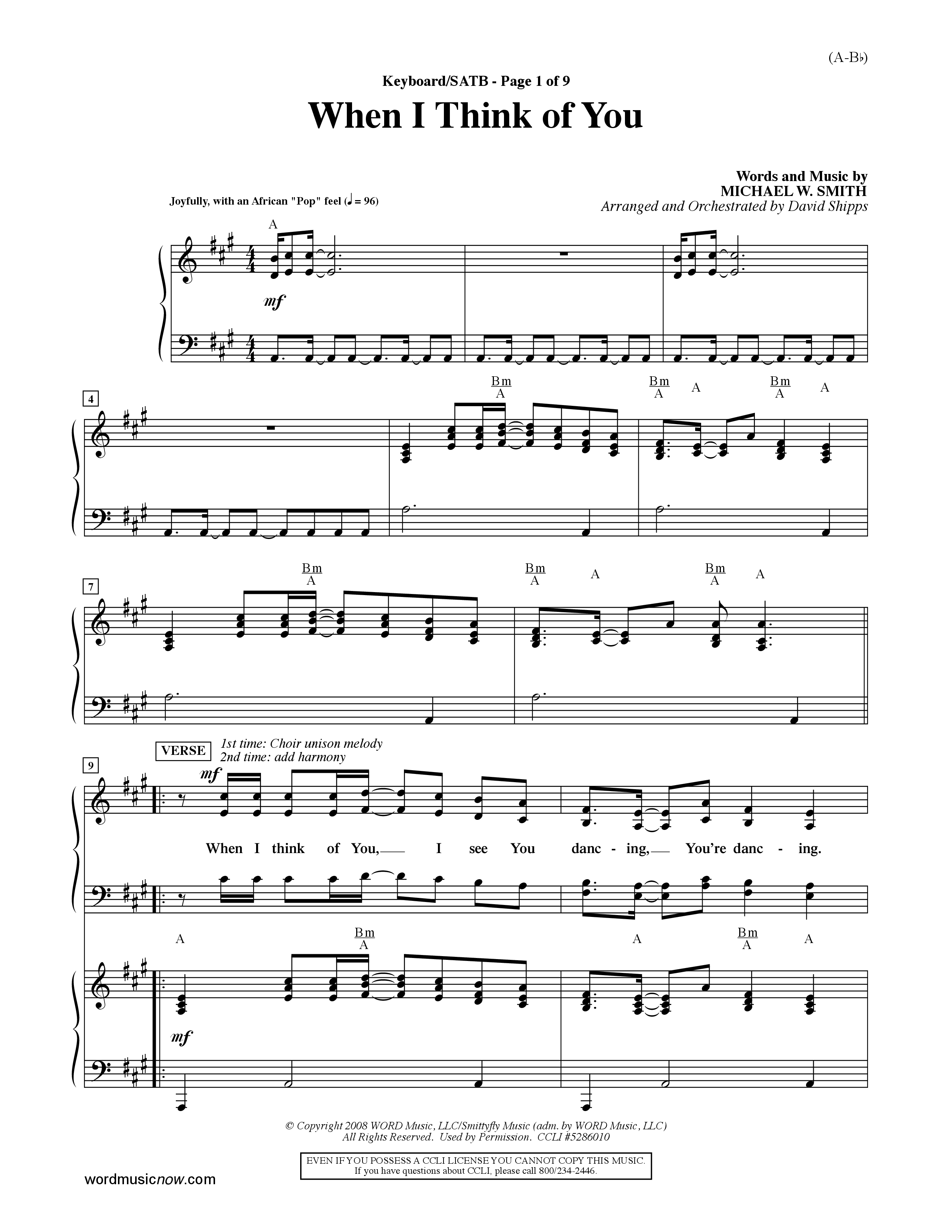 When I Think Of You (Choral Anthem SATB) Keyboard/Vocal (SATB) (Word Music Choral / Orch. David Shipps)