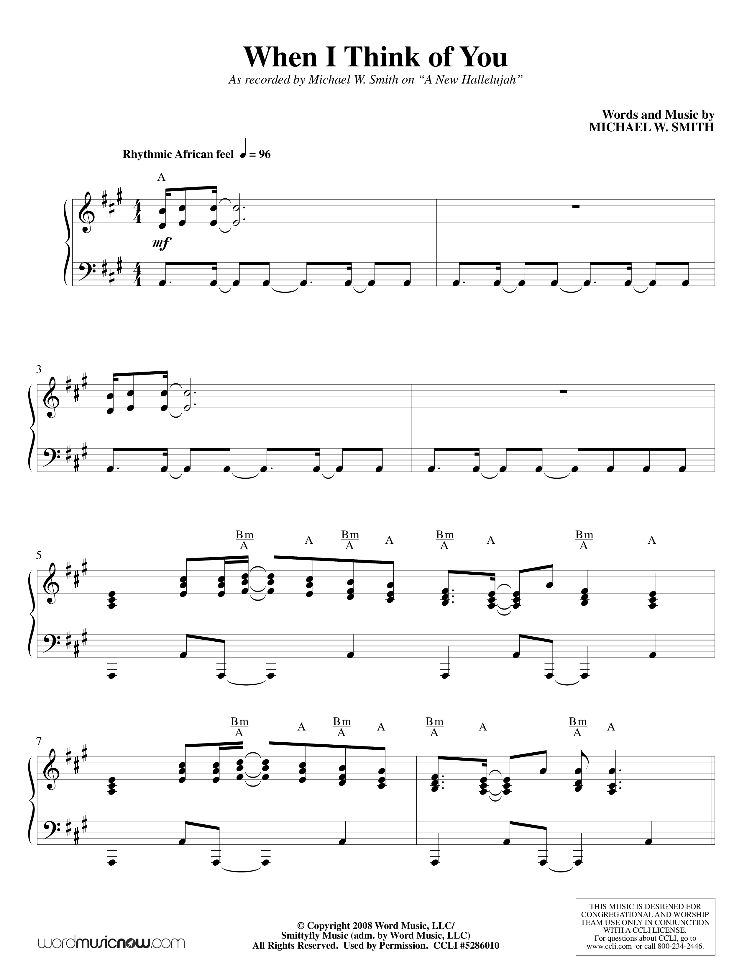 When I Think Of You (Choral Anthem SATB) Piano/Vocal (Melody) (Word Music Choral / Orch. David Shipps)