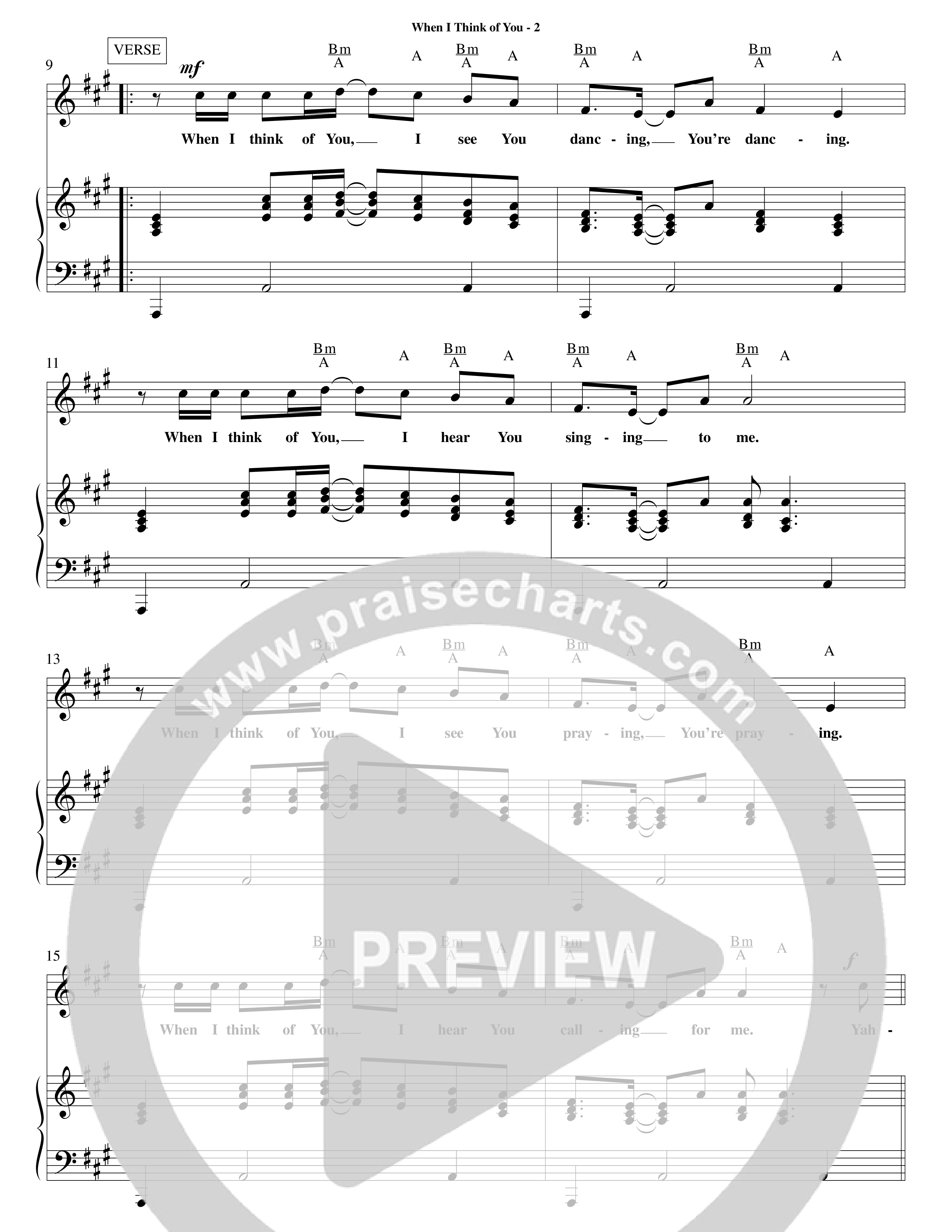 When I Think Of You (Choral Anthem SATB) Piano/Vocal (Melody) (Word Music Choral / Orch. David Shipps)