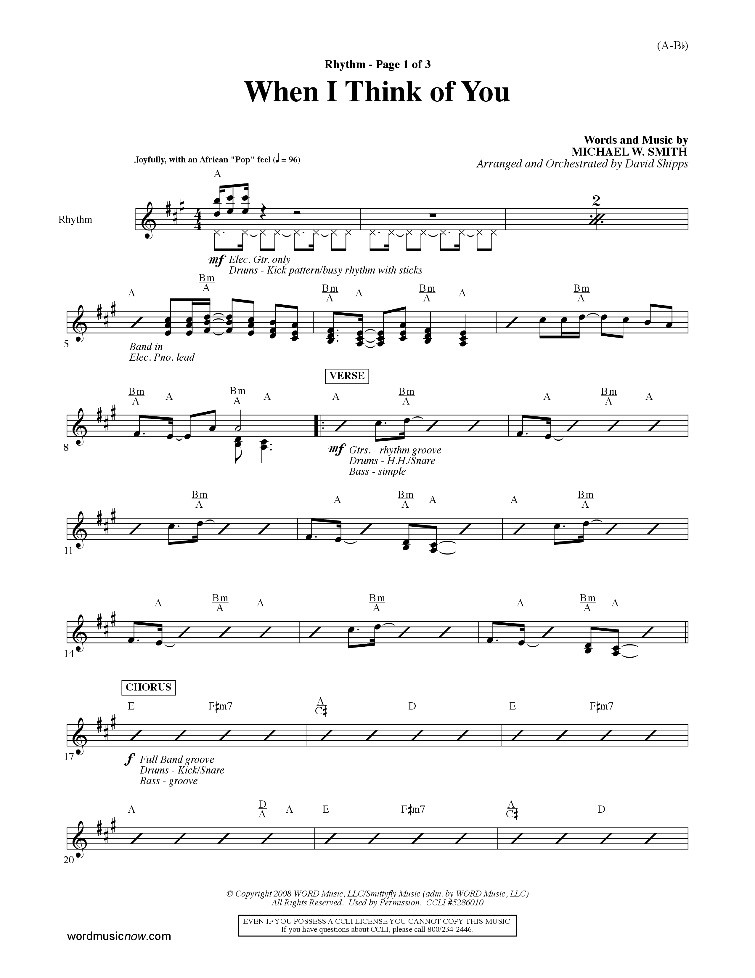 When I Think Of You (Choral Anthem SATB) Rhythm Chart (Word Music Choral / Orch. David Shipps)