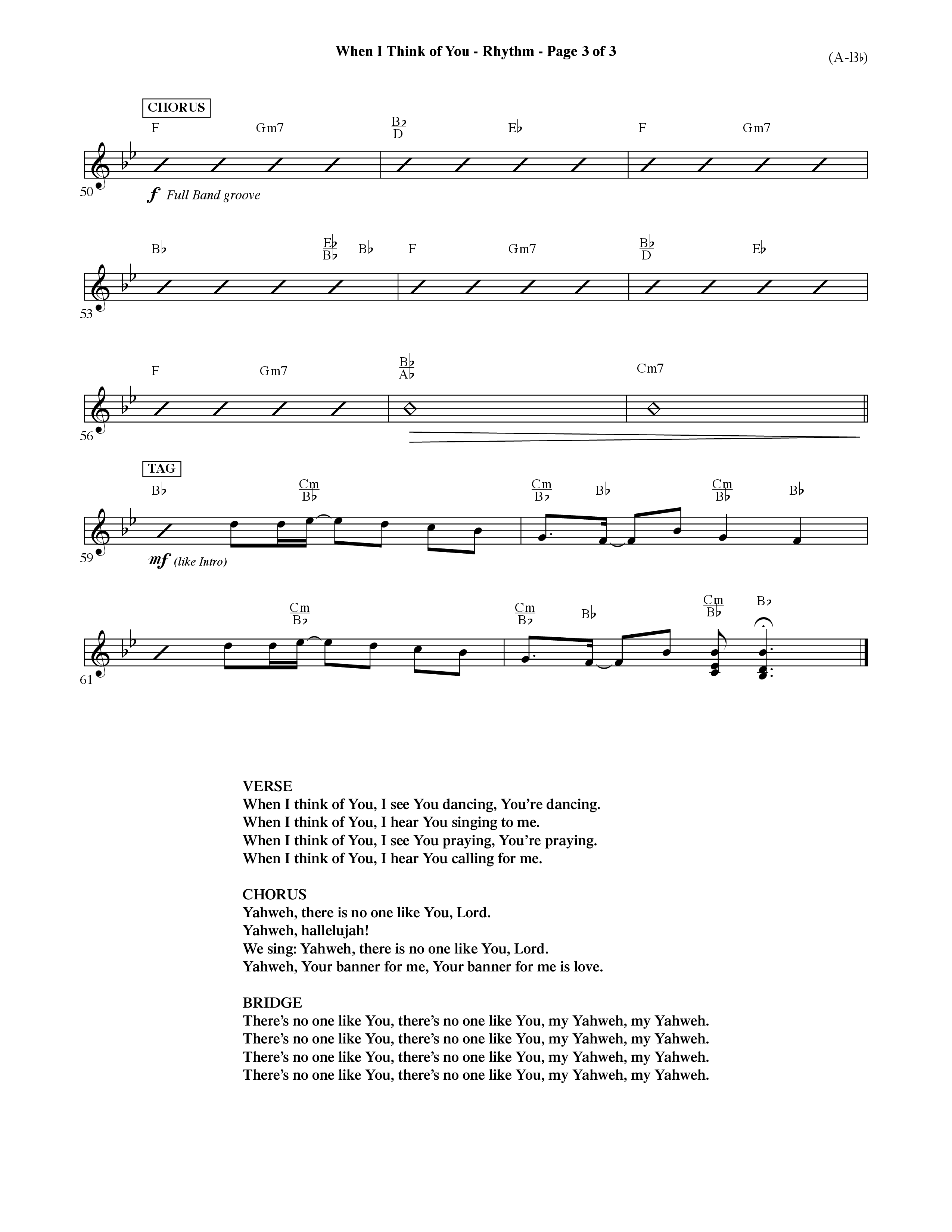 When I Think Of You (Choral Anthem SATB) Rhythm Chart (Word Music Choral / Orch. David Shipps)