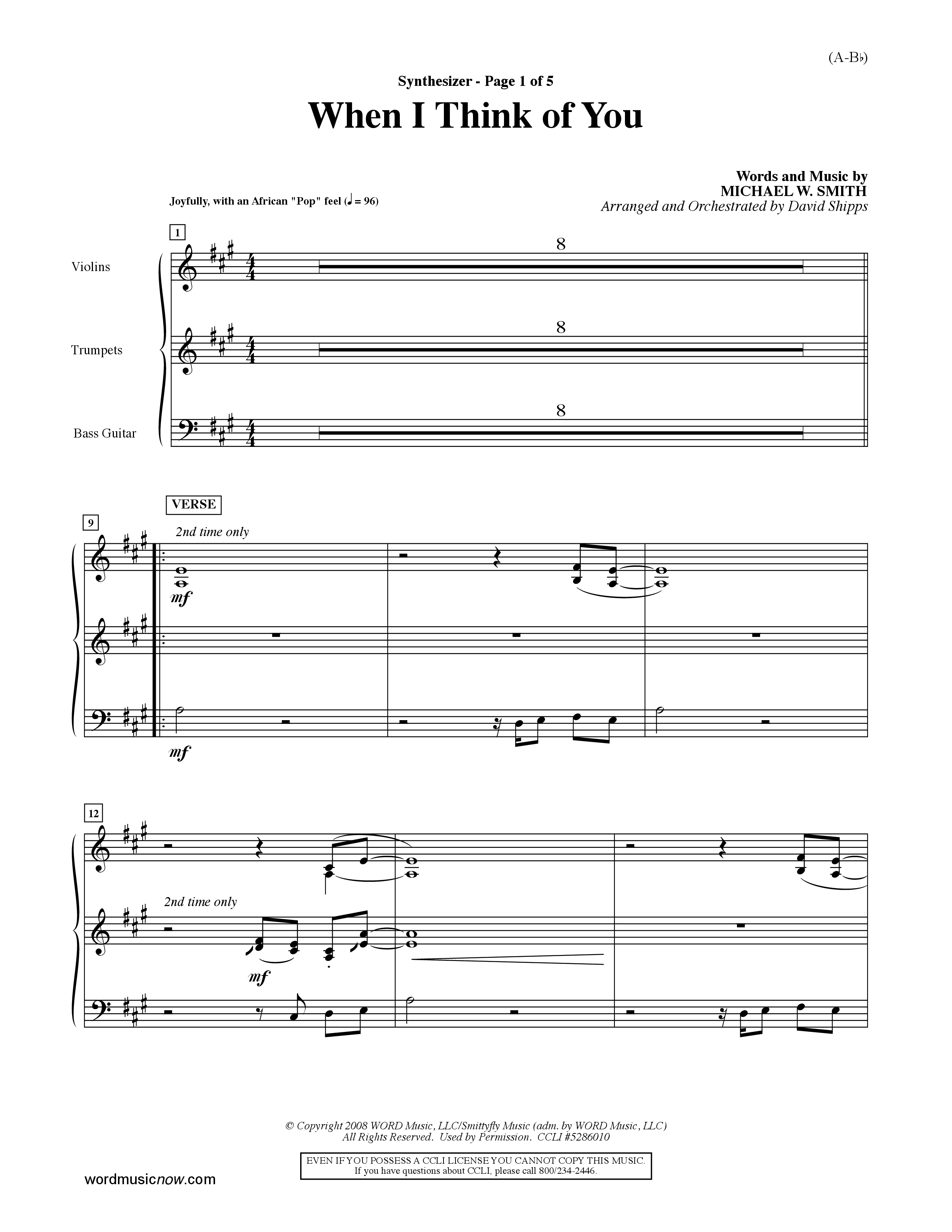 When I Think Of You (Choral Anthem SATB) Synth (Word Music Choral / Orch. David Shipps)