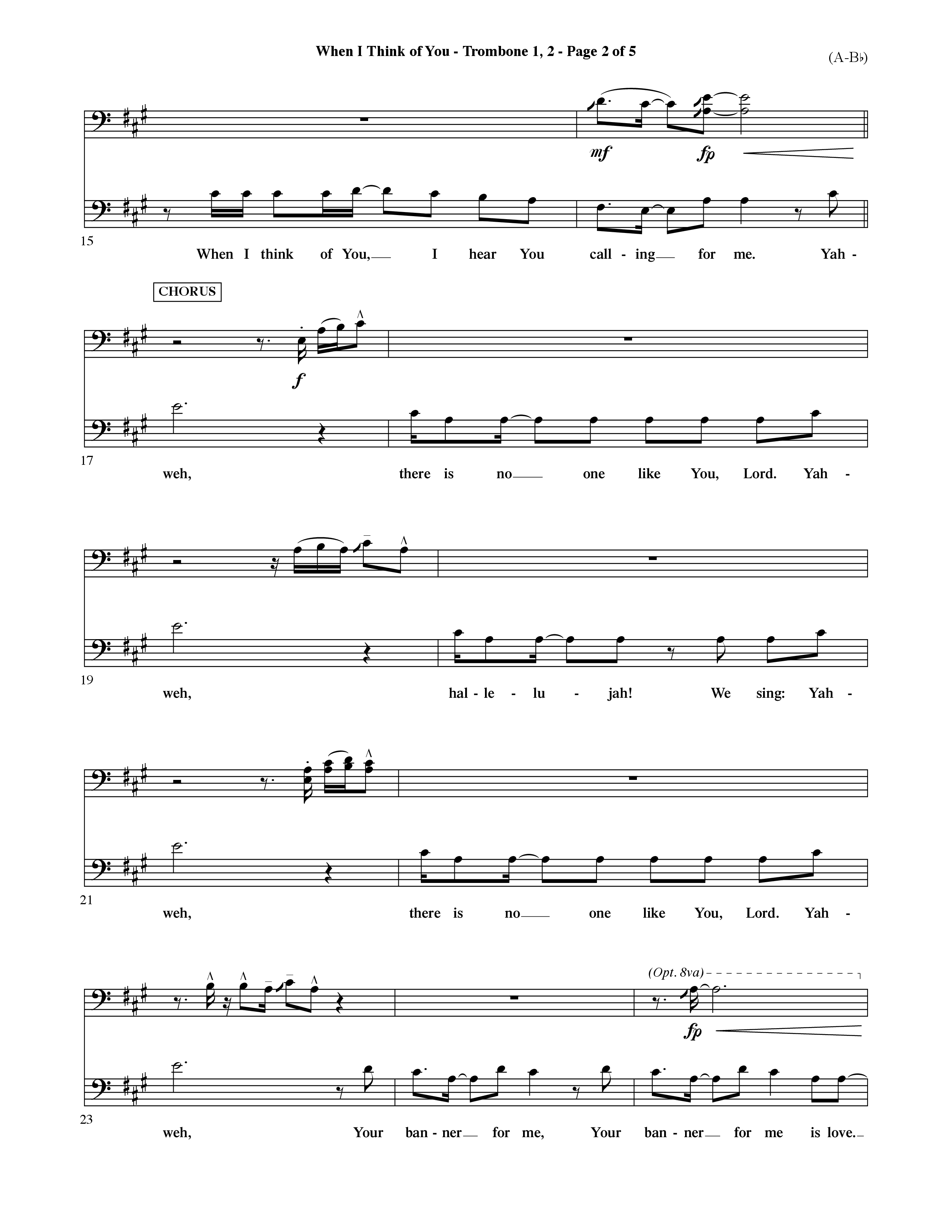 When I Think Of You (Choral Anthem SATB) Trombone 1/2 (Word Music Choral / Orch. David Shipps)