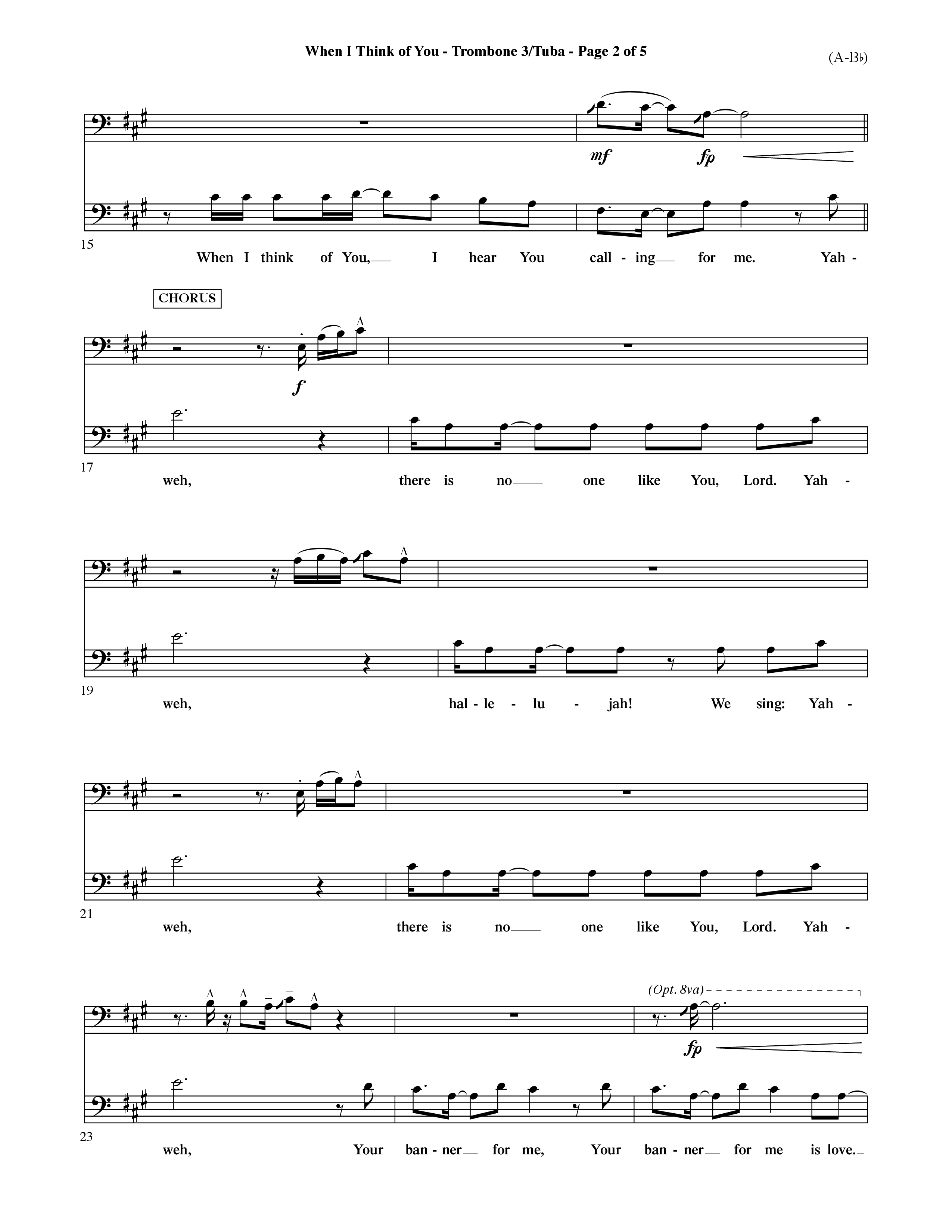 When I Think Of You (Choral Anthem SATB) Trombone 3/Tuba (Word Music Choral / Orch. David Shipps)