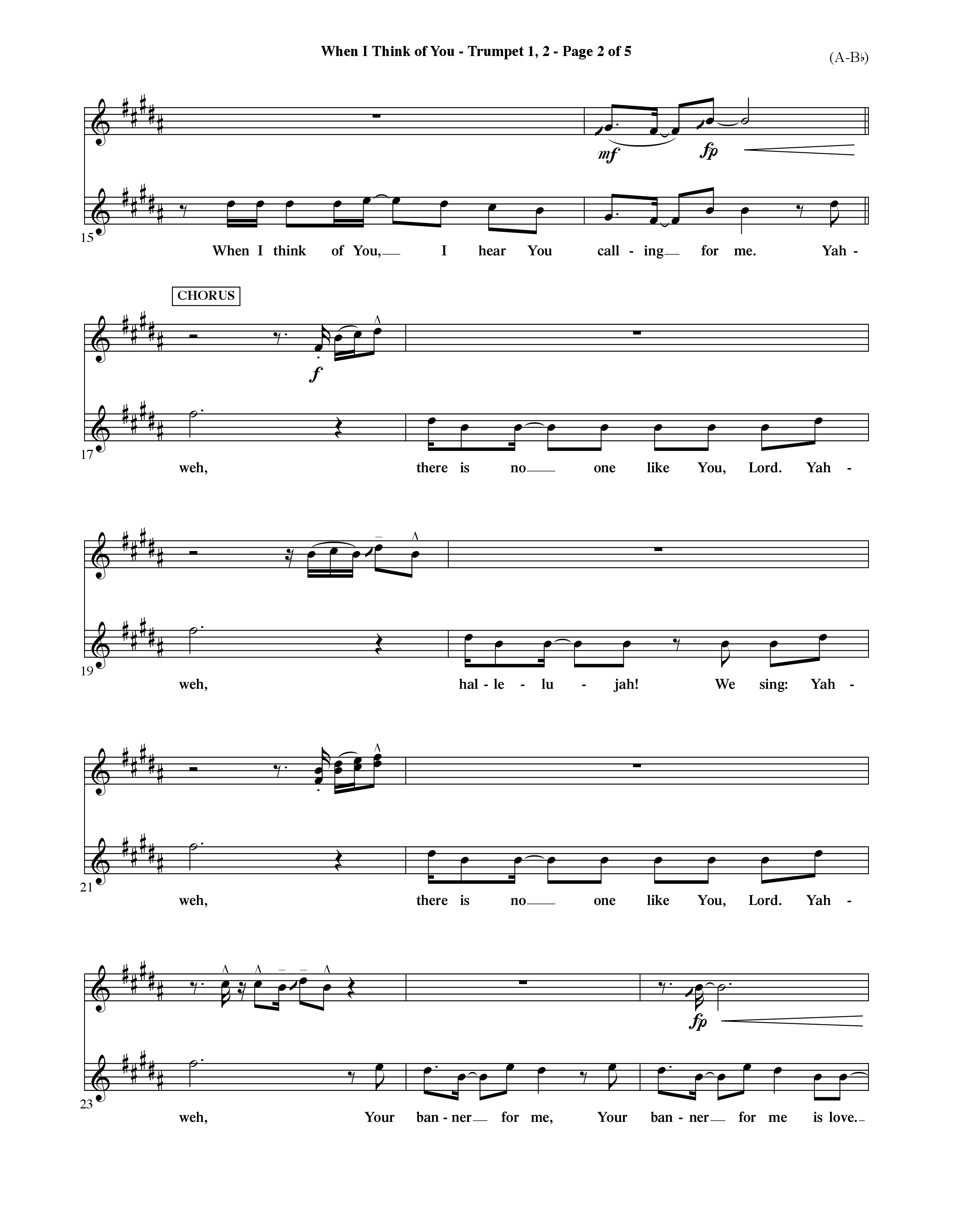 When I Think Of You (Choral Anthem SATB) Trumpet 1,2 (Word Music Choral / Orch. David Shipps)