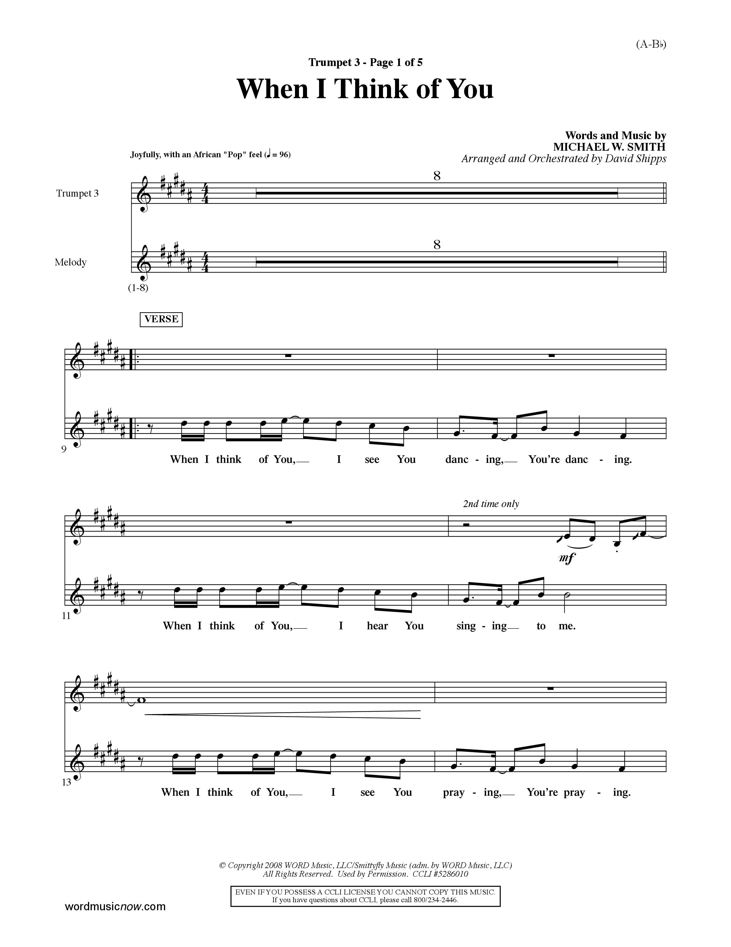 When I Think Of You (Choral Anthem SATB) Trumpet 3 (Word Music Choral / Orch. David Shipps)