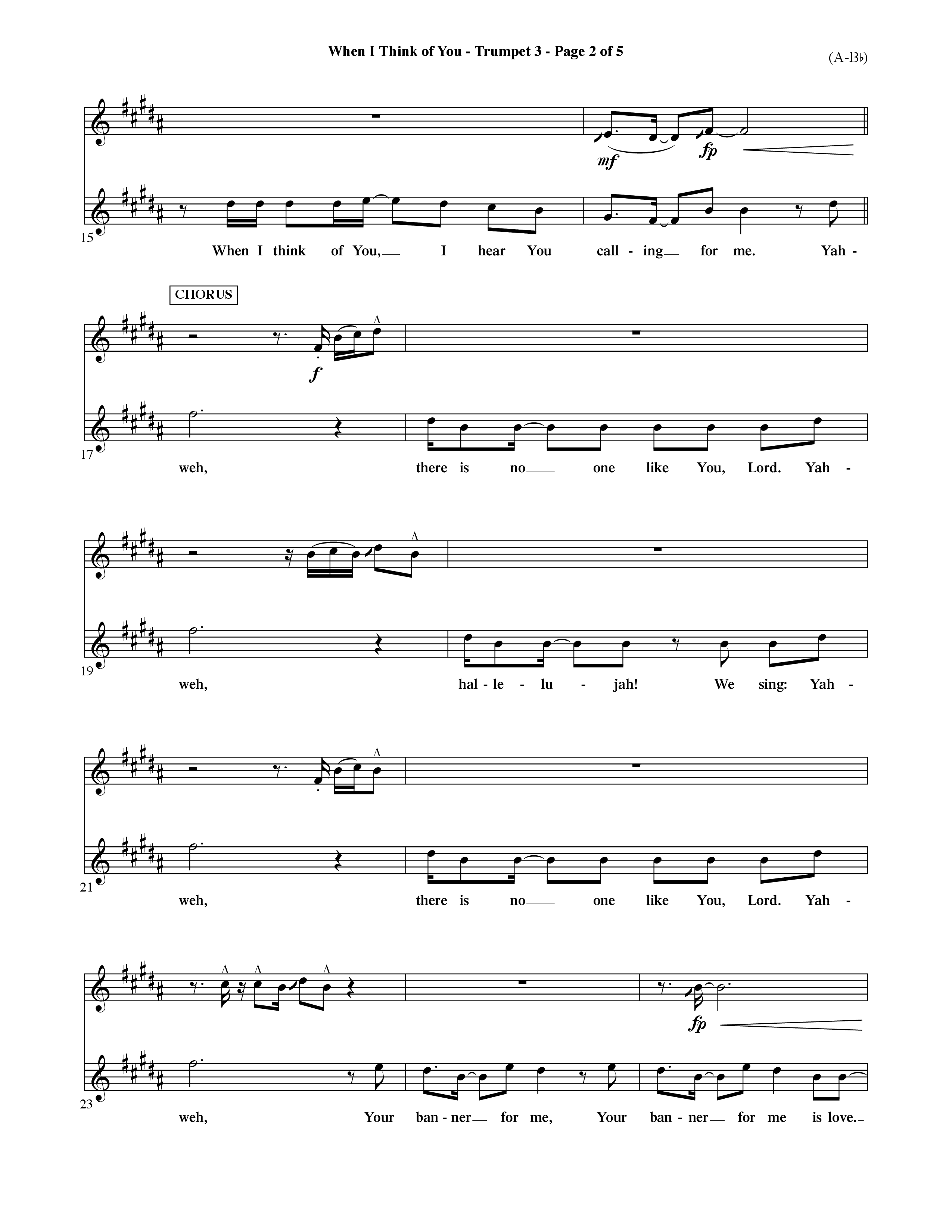When I Think Of You (Choral Anthem SATB) Trumpet 3 (Word Music Choral / Orch. David Shipps)