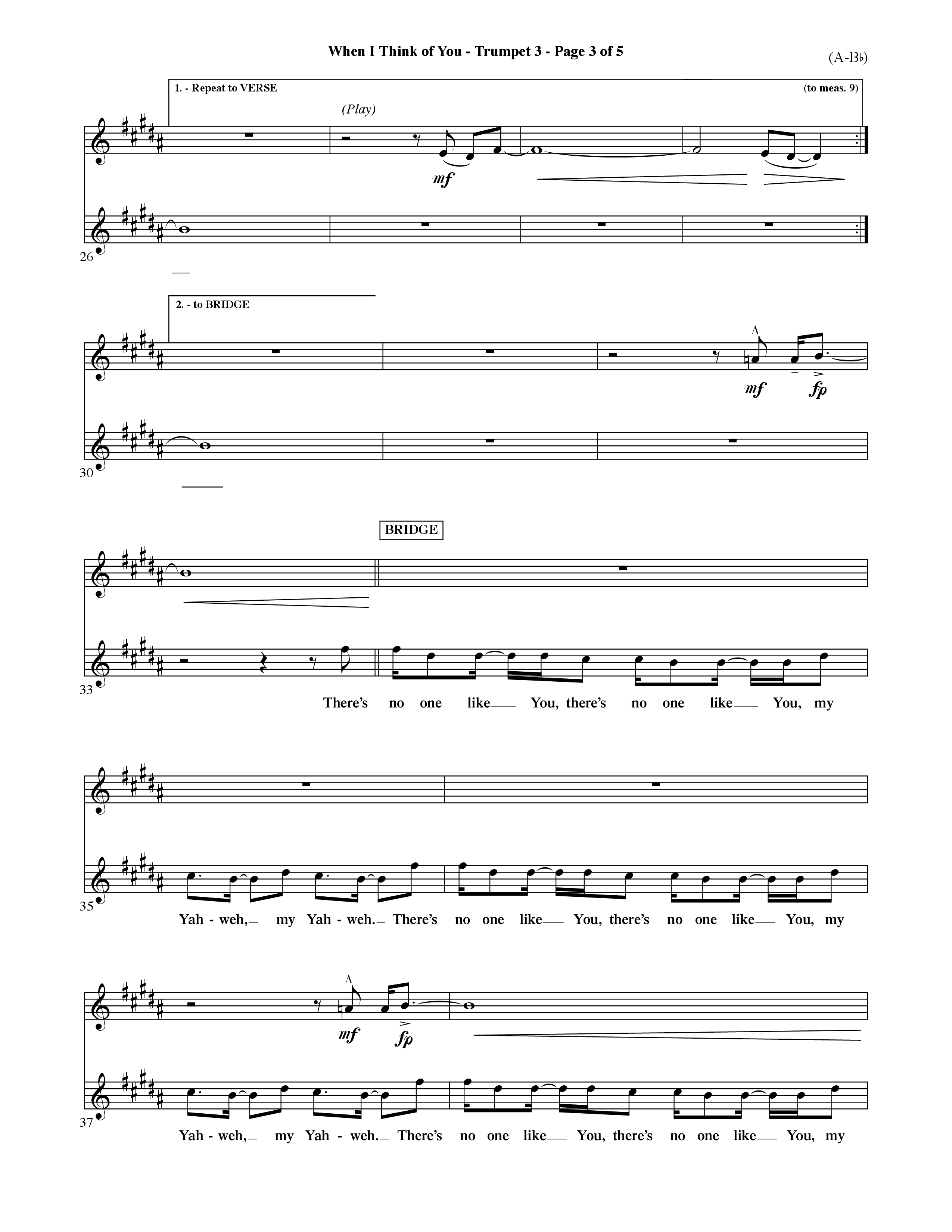 When I Think Of You (Choral Anthem SATB) Trumpet 3 (Word Music Choral / Orch. David Shipps)