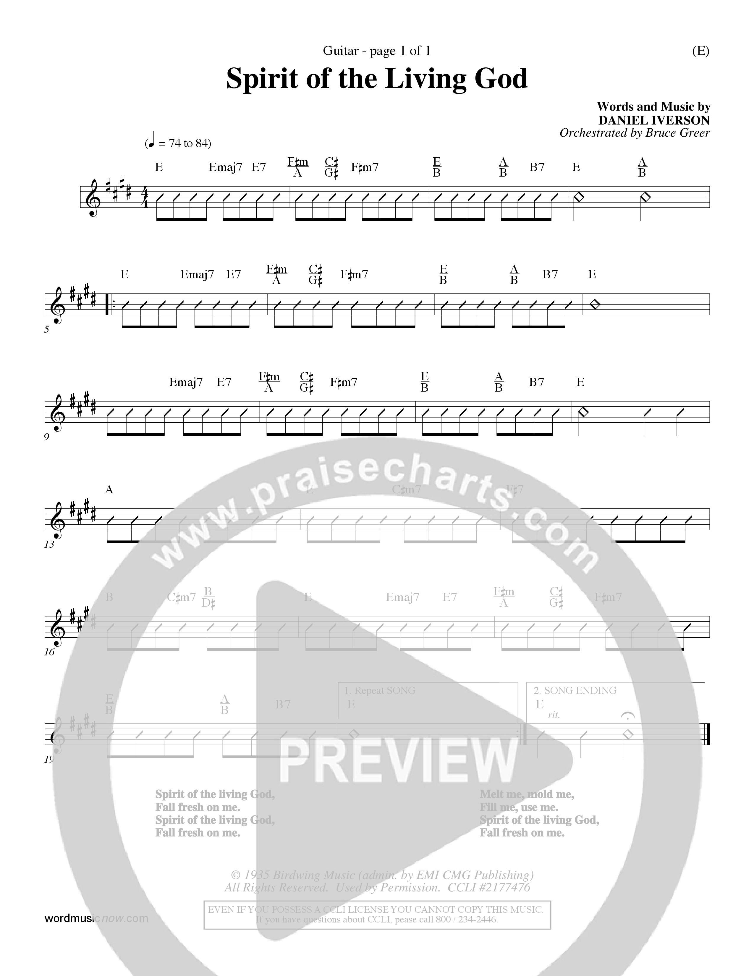 Spirit Of The Living God (Choral Anthem SATB) Acoustic Guitar (Word Music Choral / Orch. Bruce Greer)