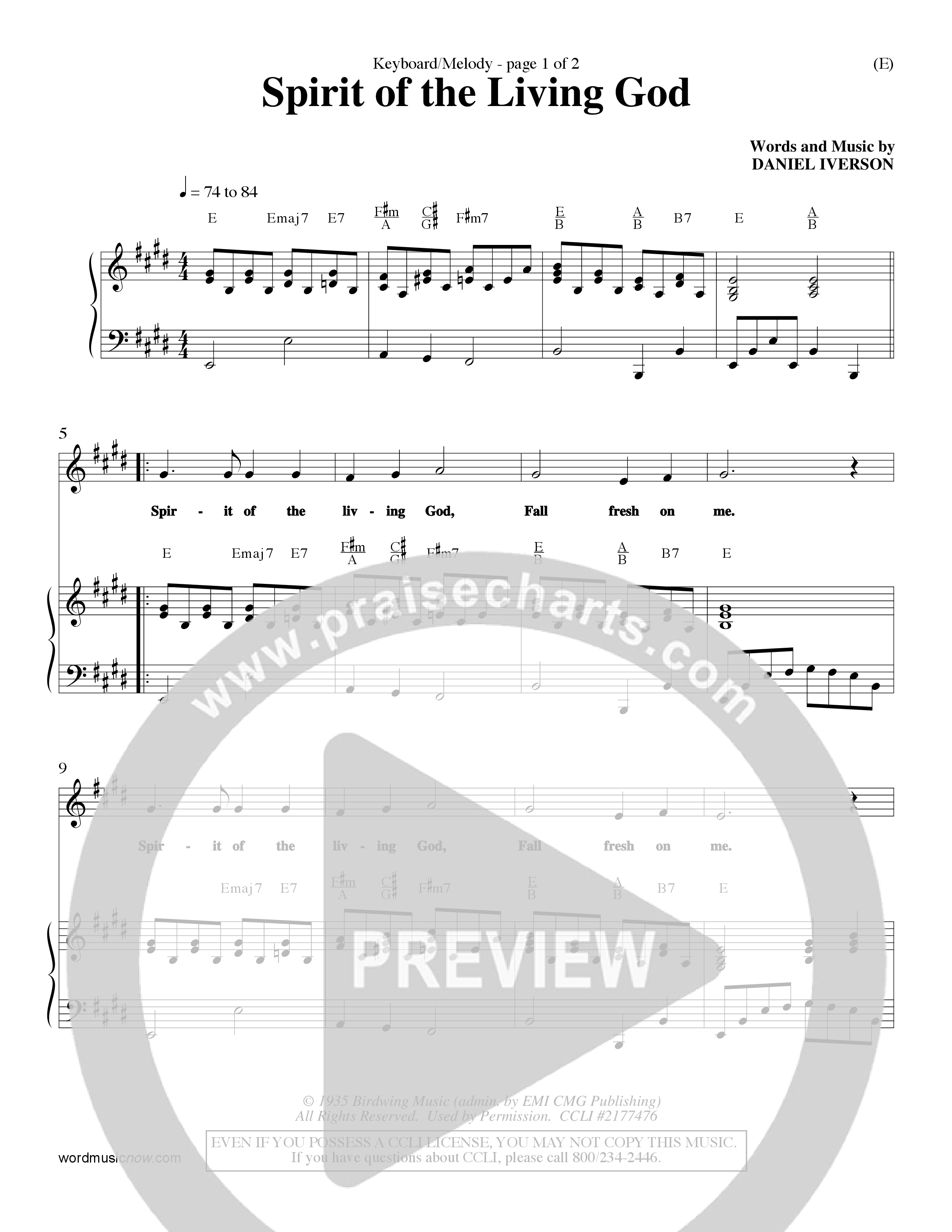 Spirit Of The Living God (Choral Anthem SATB) Keyboard/Vocal (SATB) (Word Music Choral / Orch. Bruce Greer)