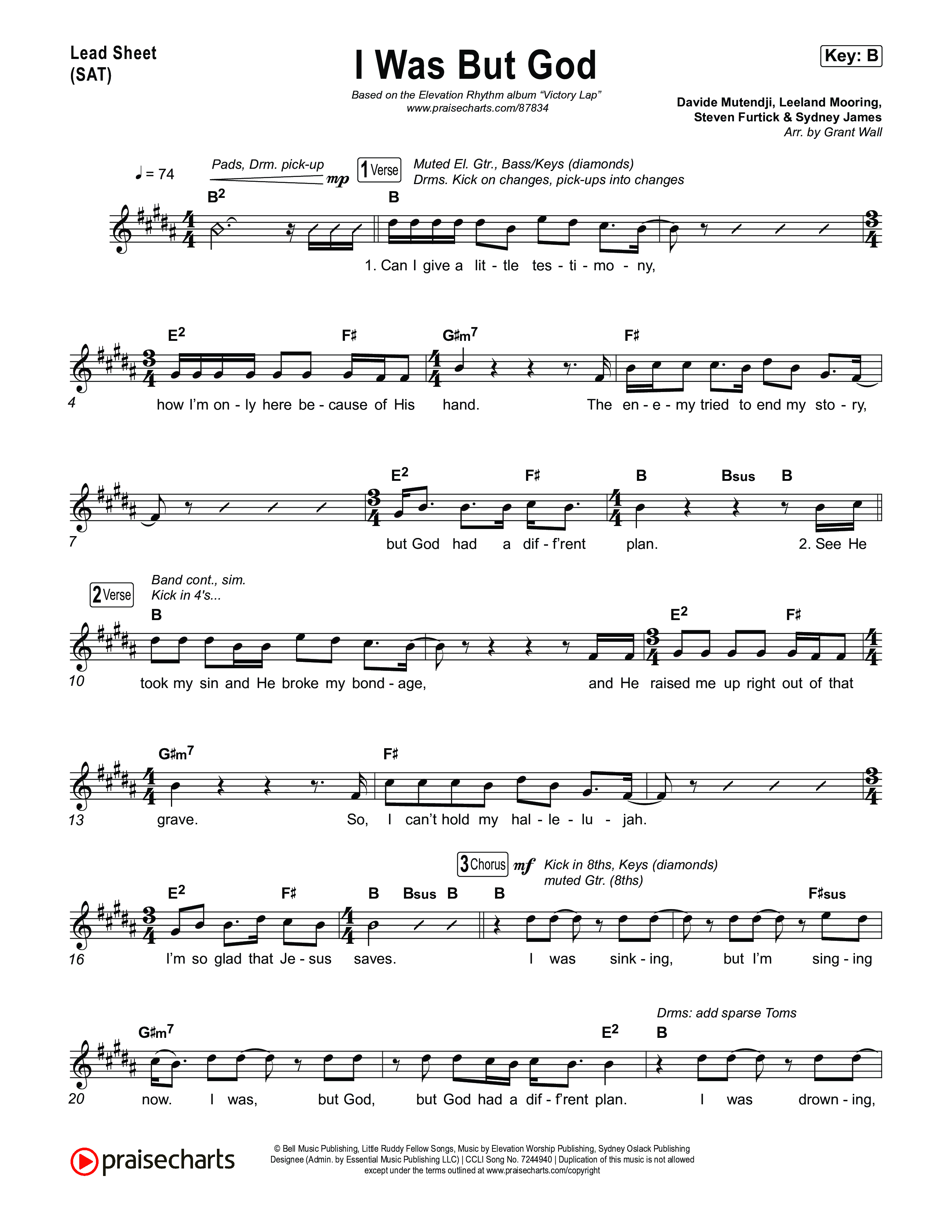 I Was But God Lead Sheet (SAT) (ELEVATION RHYTHM)