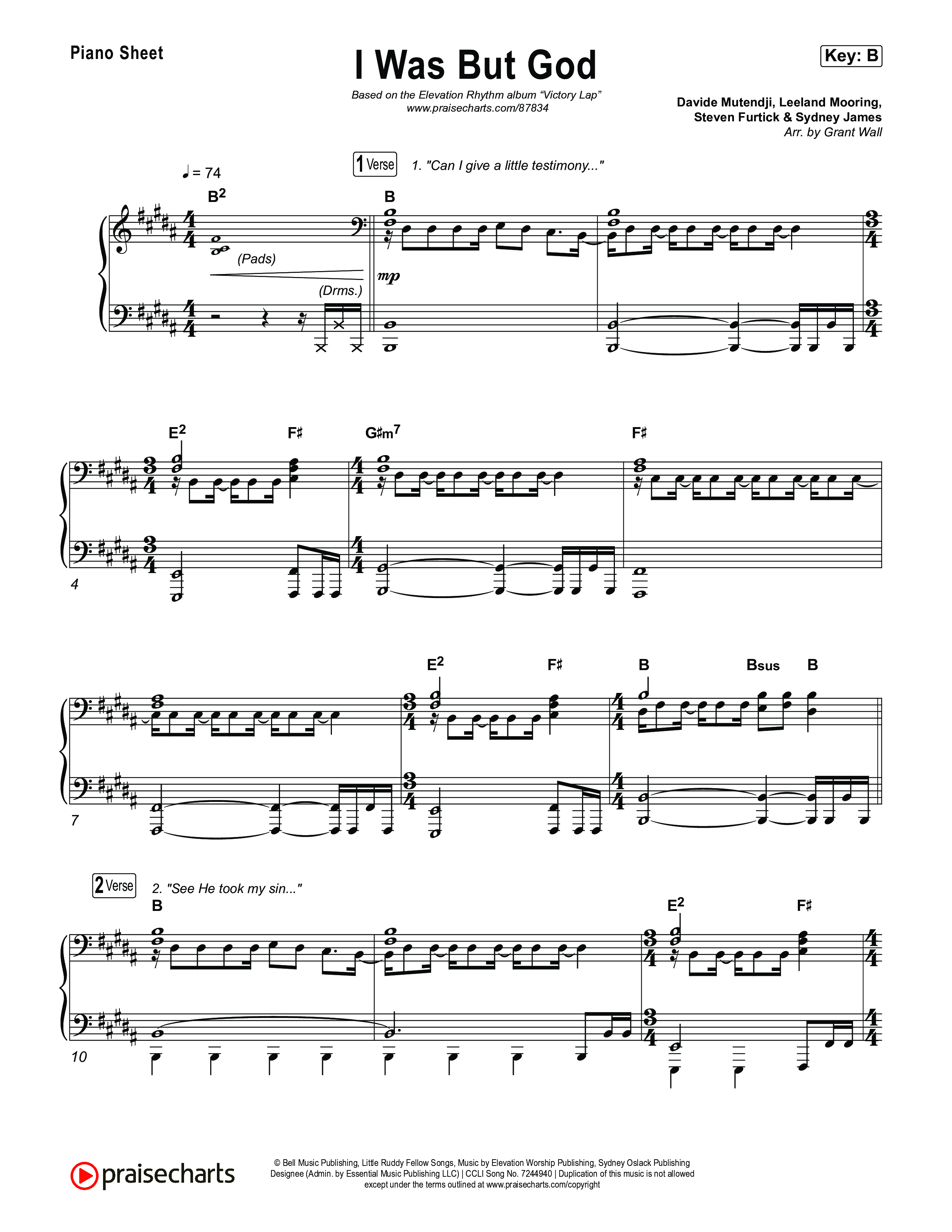 I Was But God Piano Sheet (ELEVATION RHYTHM)