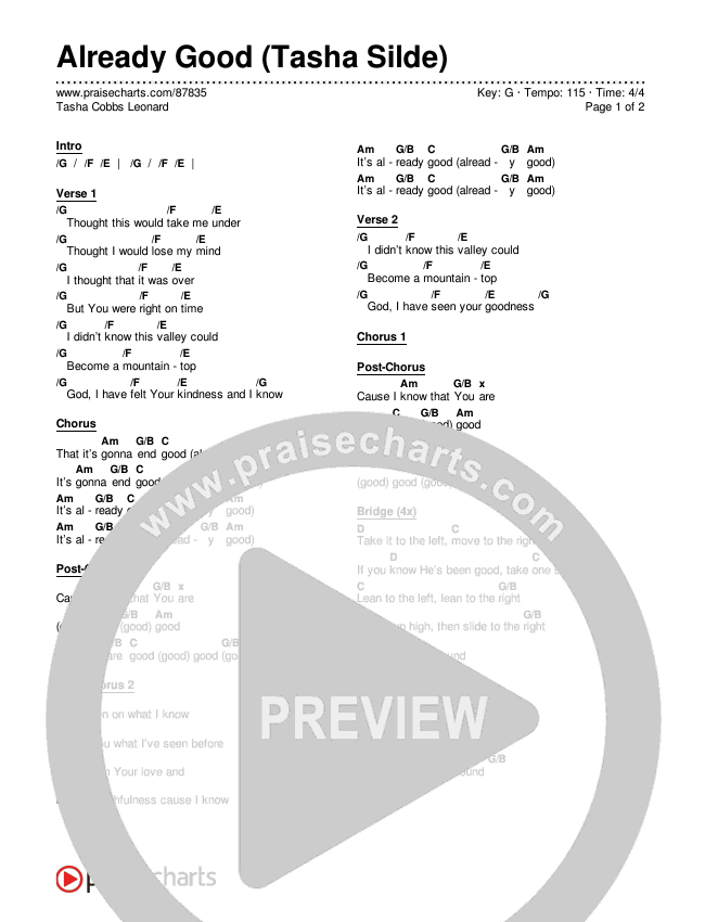 Already Good (Tasha Silde) Chords & Lyrics (Tasha Cobbs Leonard)