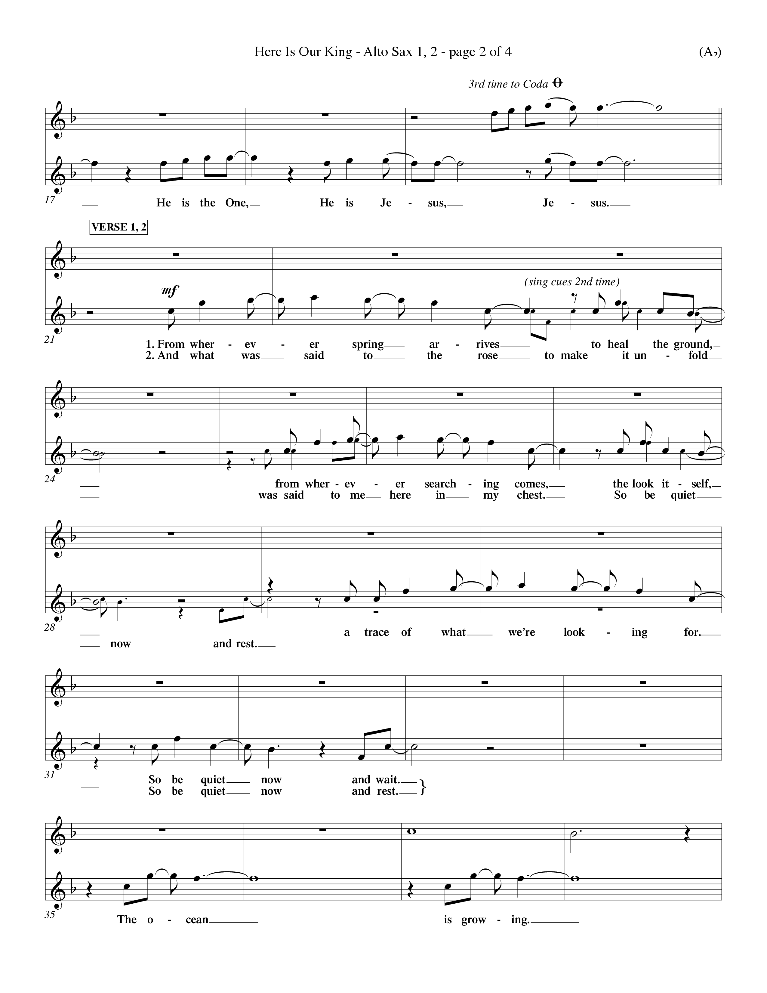 Here Is Our King (Choral Anthem SATB) Alto Sax 1/2 (Word Music Choral / Orch. Dave Williamson)
