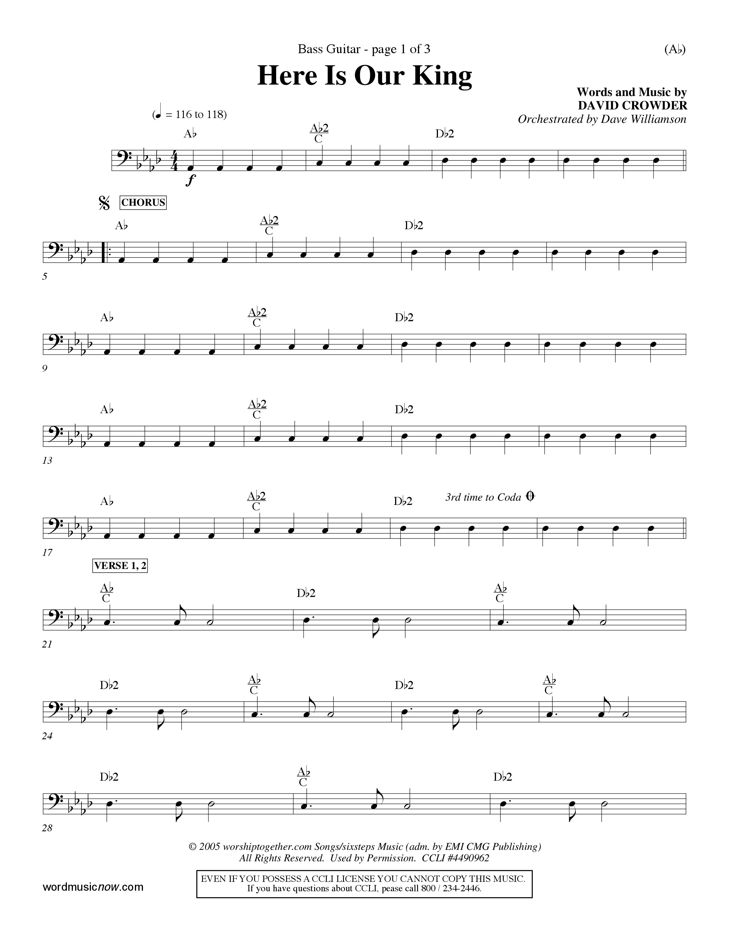 Here Is Our King (Choral Anthem SATB) Bass Guitar (Word Music Choral / Orch. Dave Williamson)