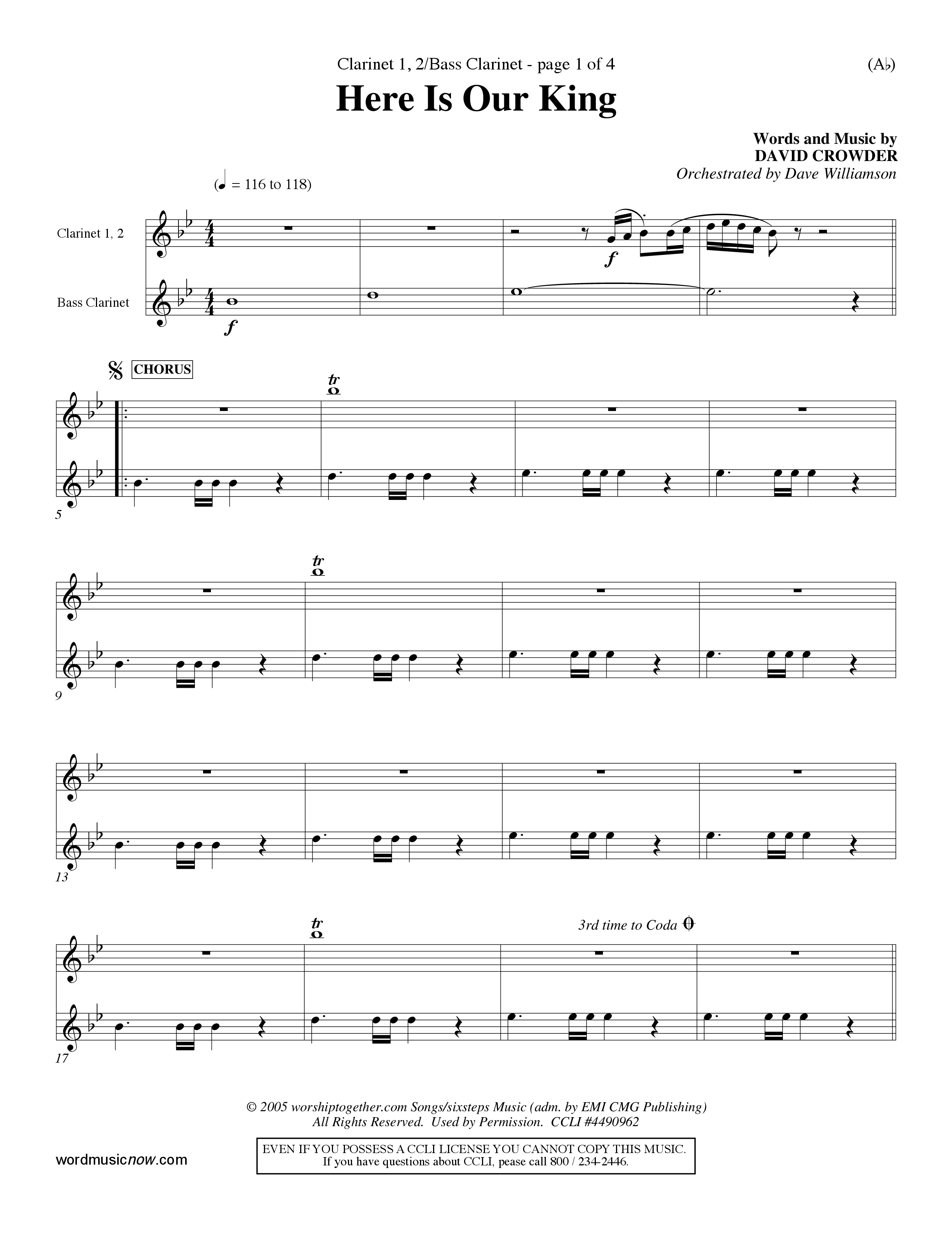 Here Is Our King (Choral Anthem SATB) Clarinet 1/2, Bass Clarinet (Word Music Choral / Orch. Dave Williamson)