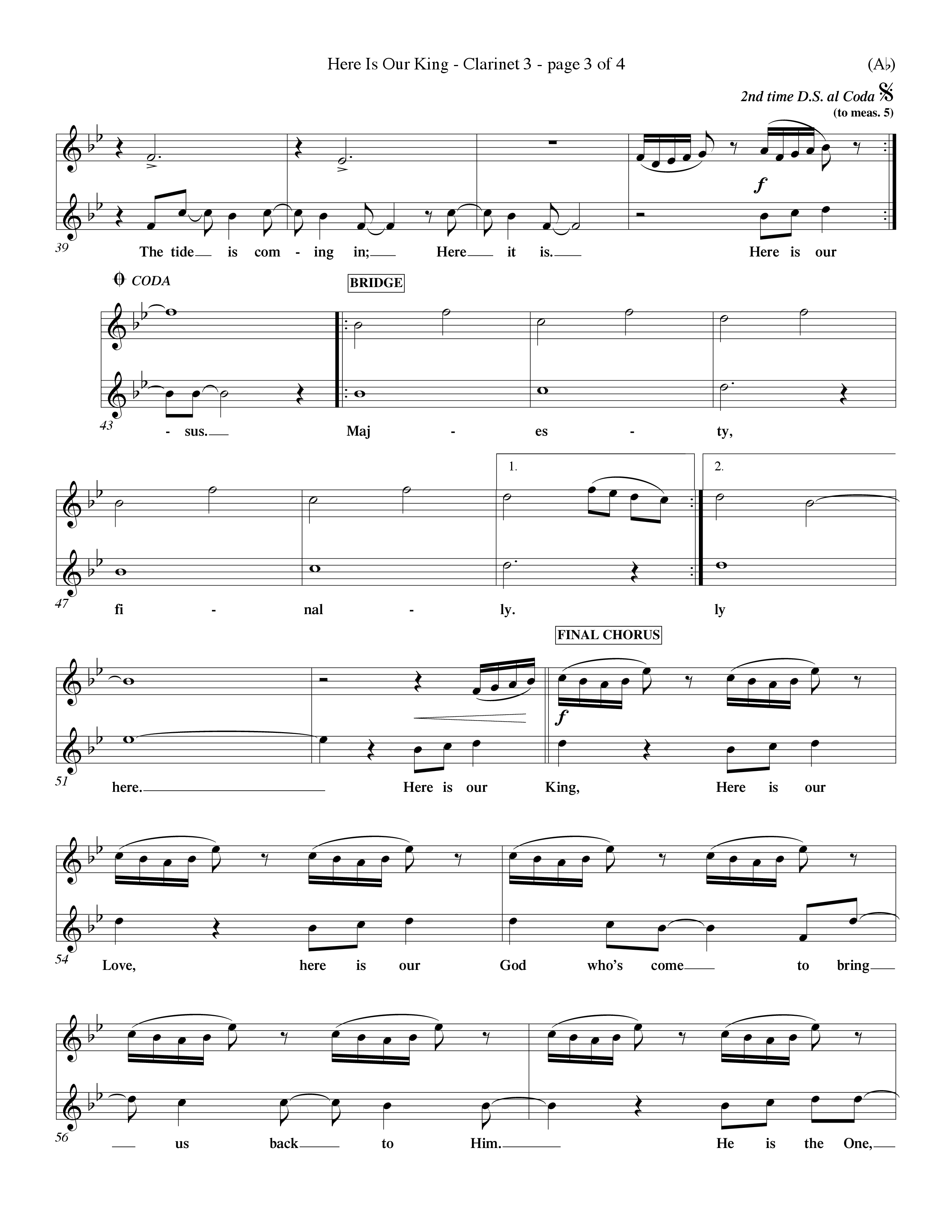 Here Is Our King (Choral Anthem SATB) Clarinet 3 (Word Music Choral / Orch. Dave Williamson)