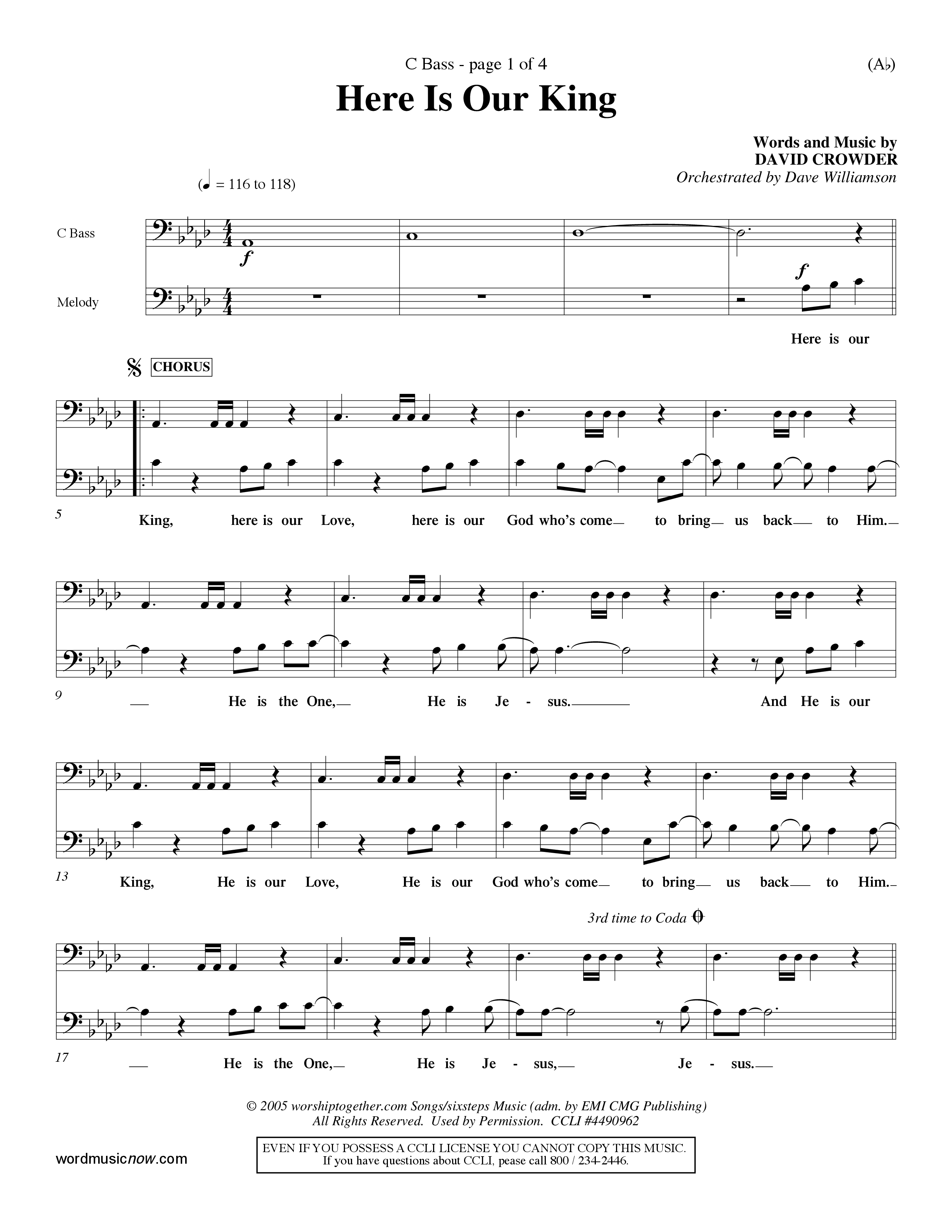 Here Is Our King (Choral Anthem SATB) Contrabass (Word Music Choral / Orch. Dave Williamson)