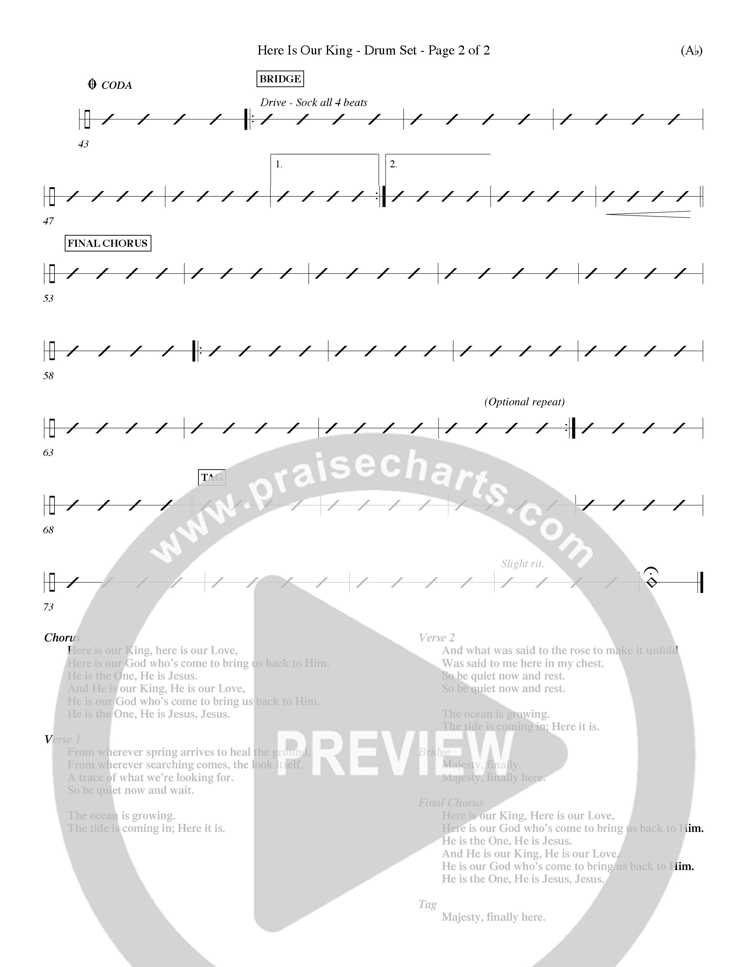 Here Is Our King (Choral Anthem SATB) Drum Set (Word Music Choral / Orch. Dave Williamson)