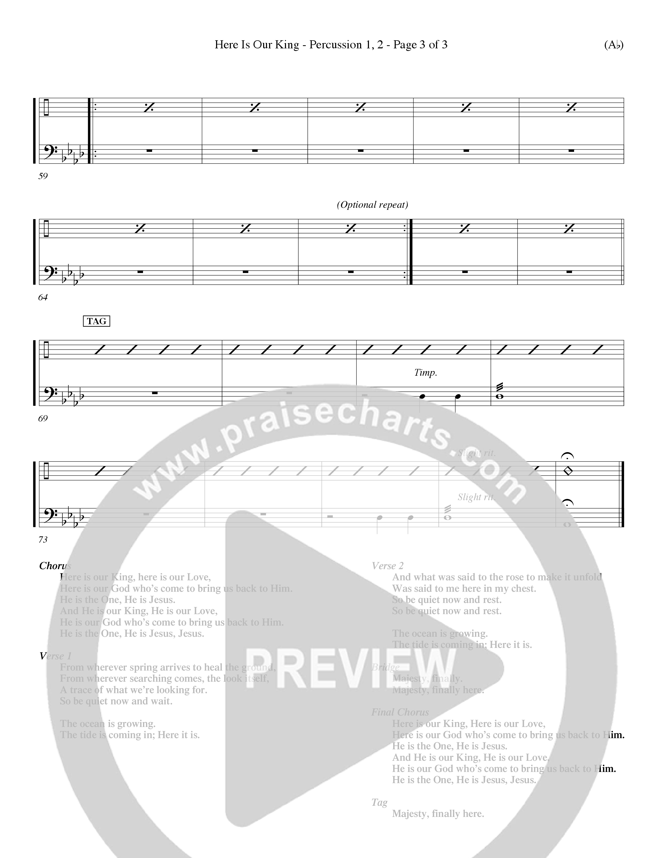 Here Is Our King (Choral Anthem SATB) Percussion 1/2 (Word Music Choral / Orch. Dave Williamson)