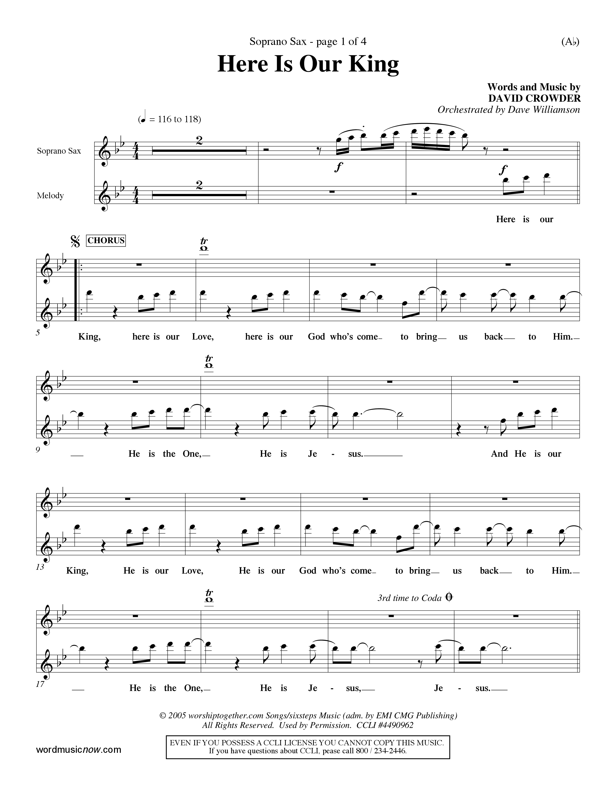 Here Is Our King (Choral Anthem SATB) Saxophone (Word Music Choral / Orch. Dave Williamson)