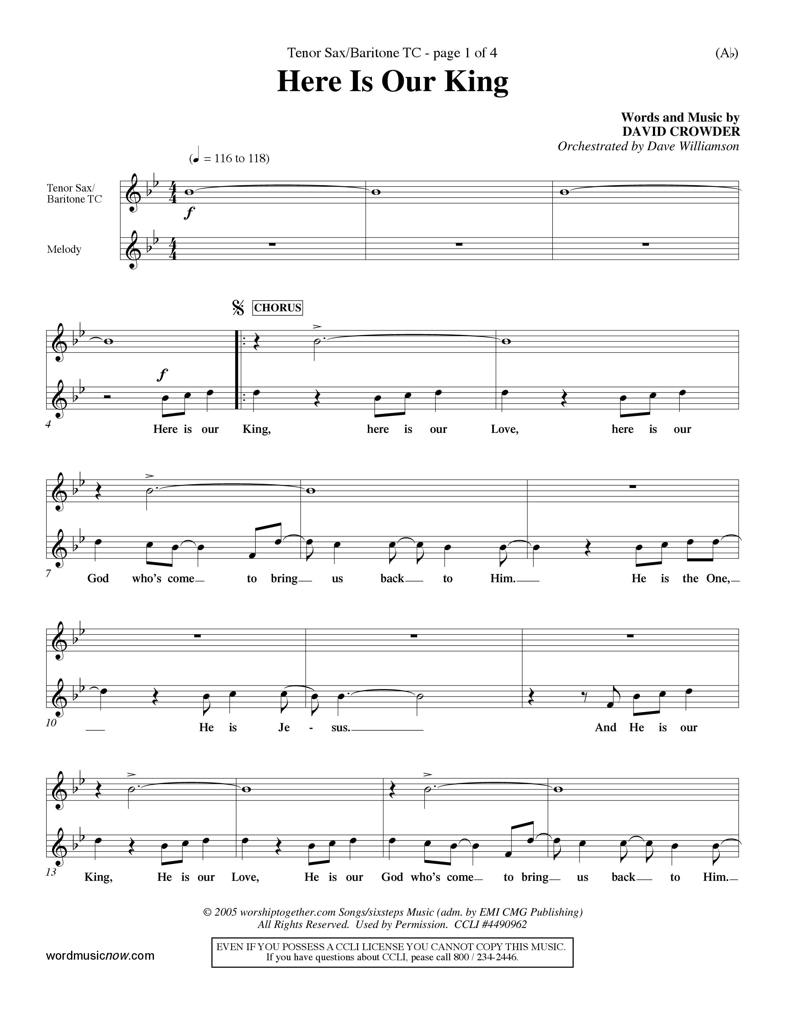 Here Is Our King (Choral Anthem SATB) Tenor Sax/Baritone T.C. (Word Music Choral / Orch. Dave Williamson)