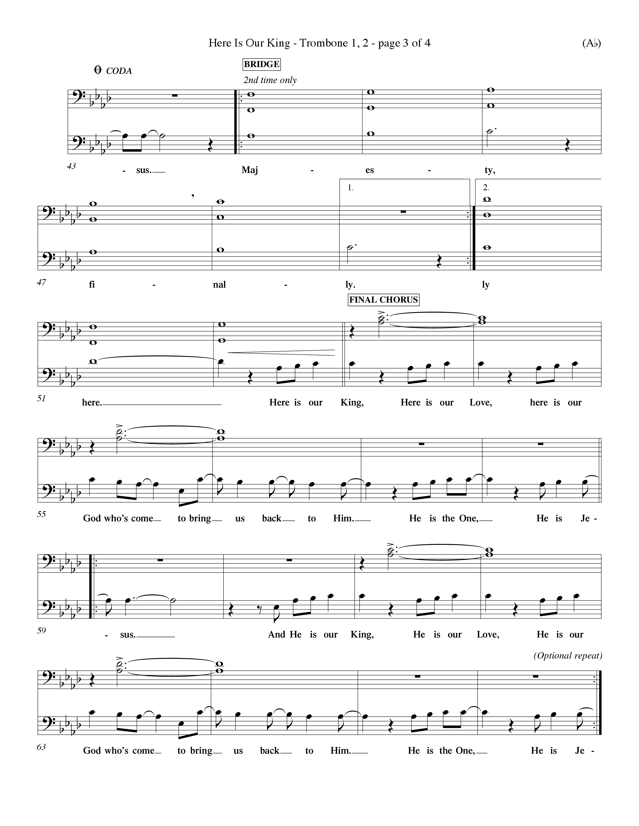 Here Is Our King (Choral Anthem SATB) Trombone 1/2 (Word Music Choral / Orch. Dave Williamson)