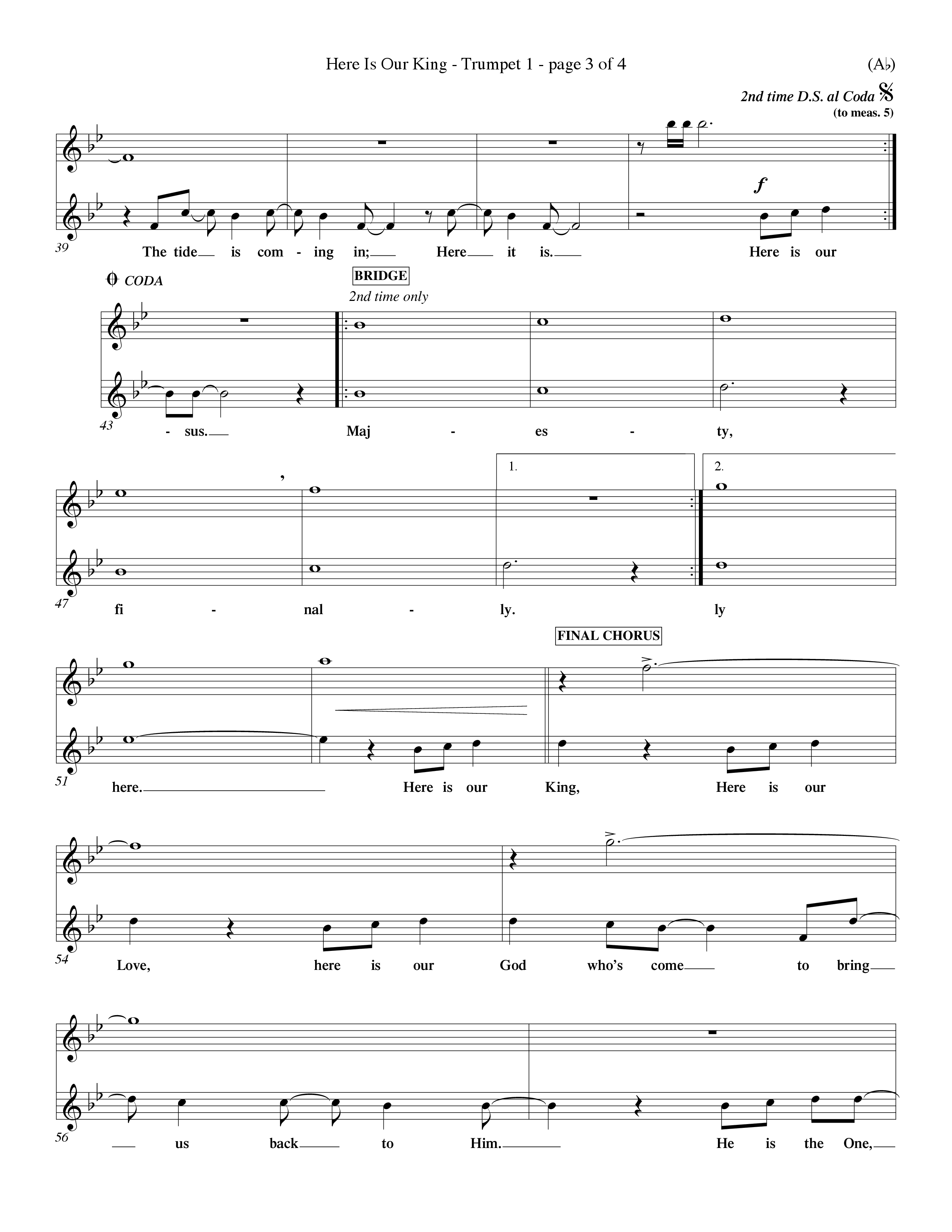 Here Is Our King (Choral Anthem SATB) Trumpet 1 (Word Music Choral / Orch. Dave Williamson)