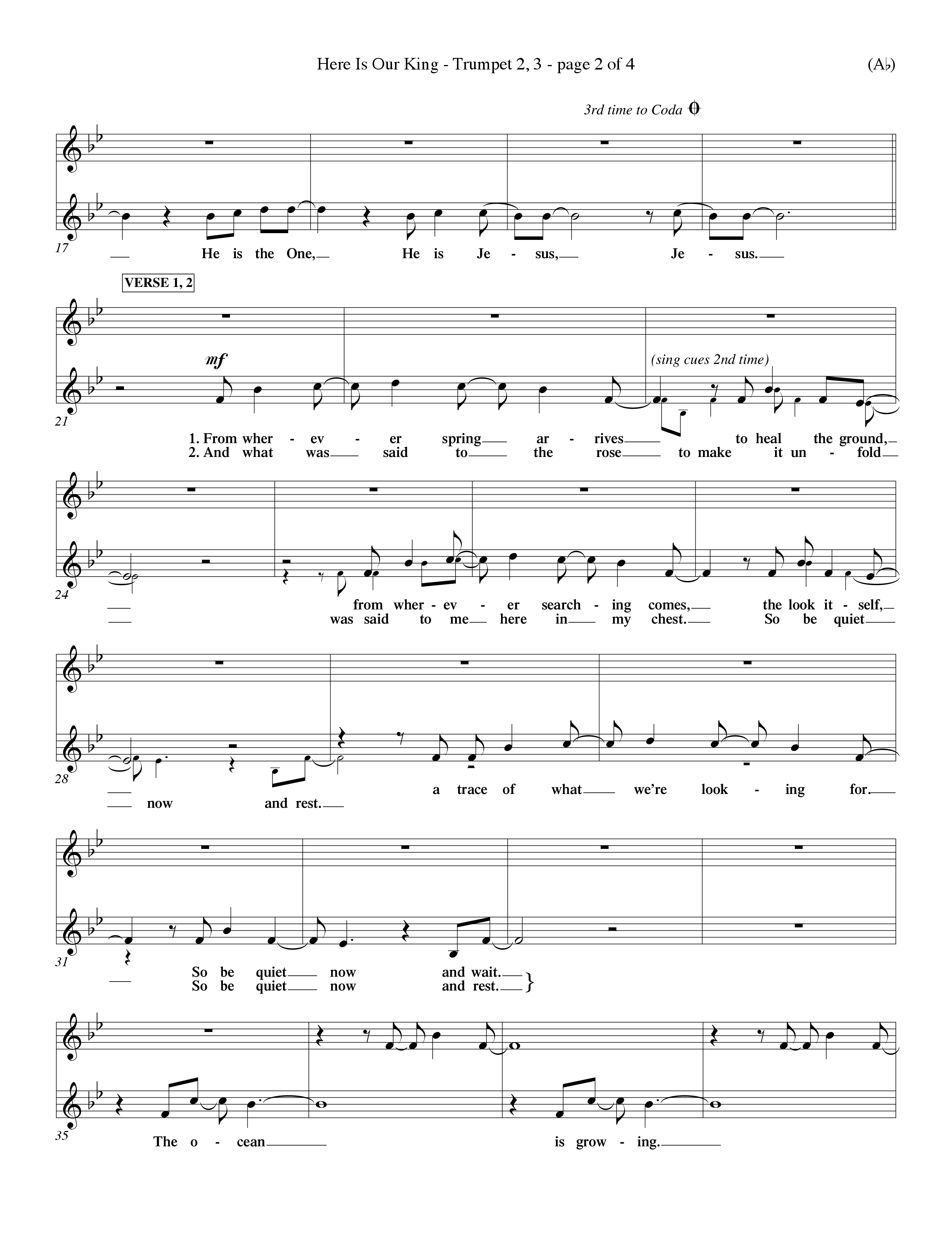 Here Is Our King (Choral Anthem SATB) Trumpet 2/3 (Word Music Choral / Orch. Dave Williamson)