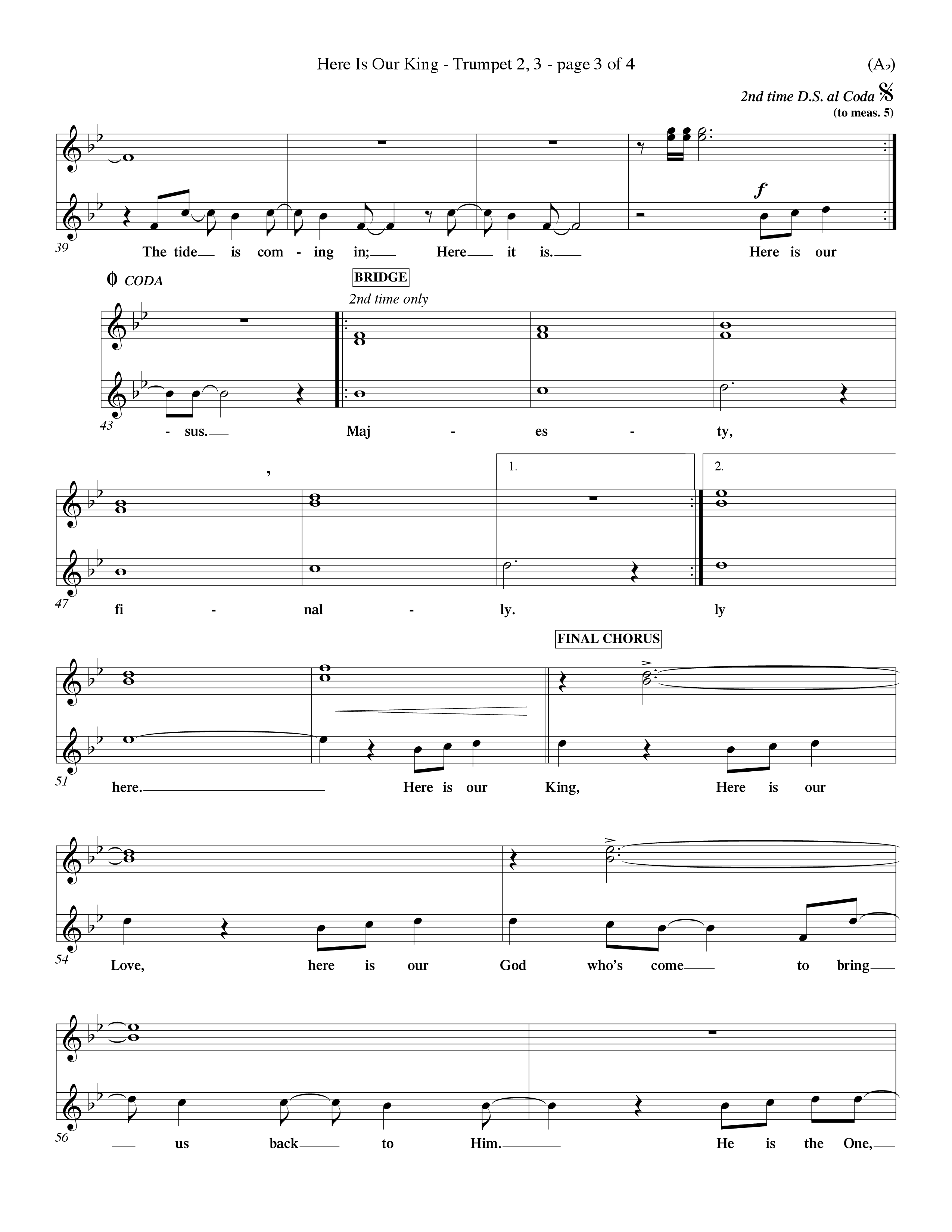 Here Is Our King (Choral Anthem SATB) Trumpet 2/3 (Word Music Choral / Orch. Dave Williamson)