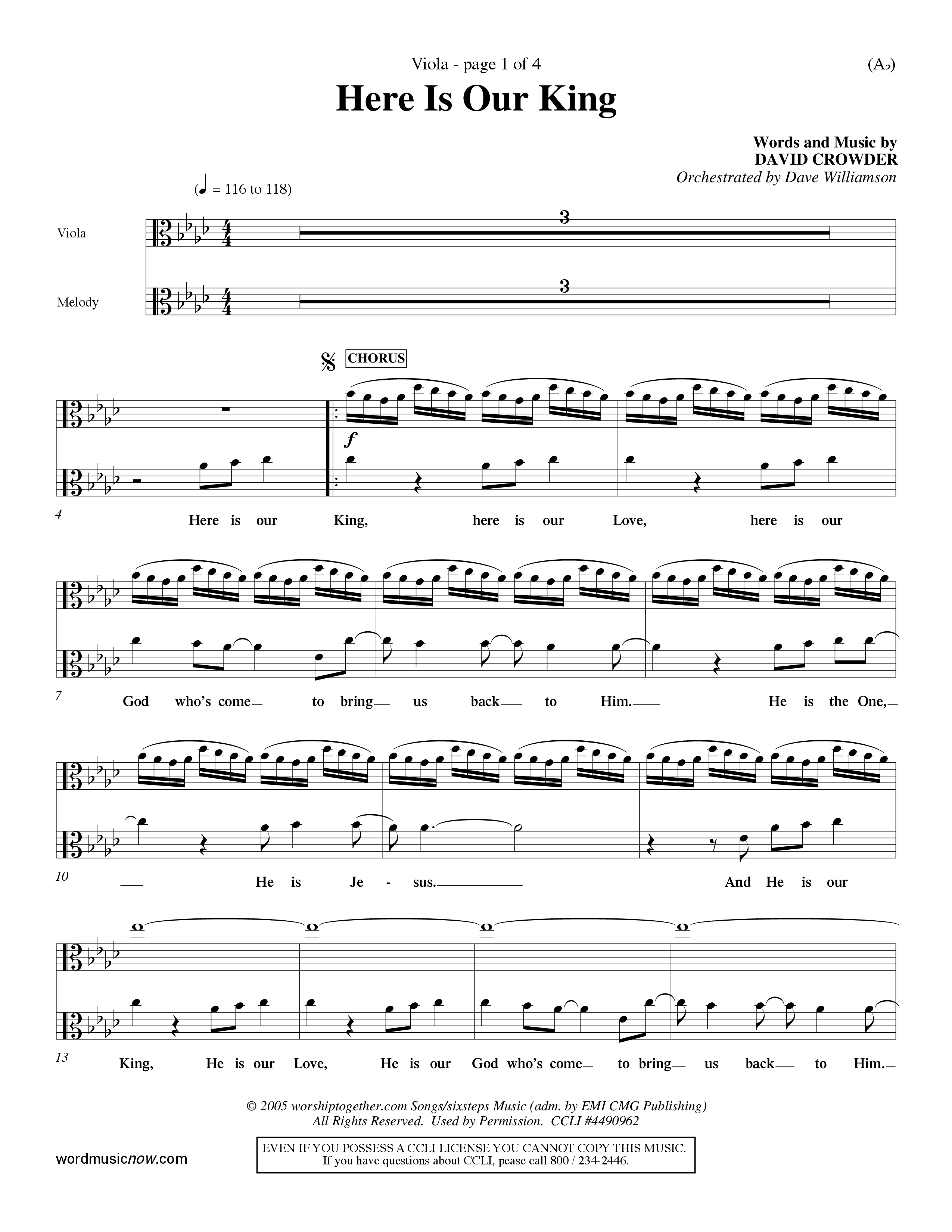 Here Is Our King (Choral Anthem SATB) Viola (Word Music Choral / Orch. Dave Williamson)
