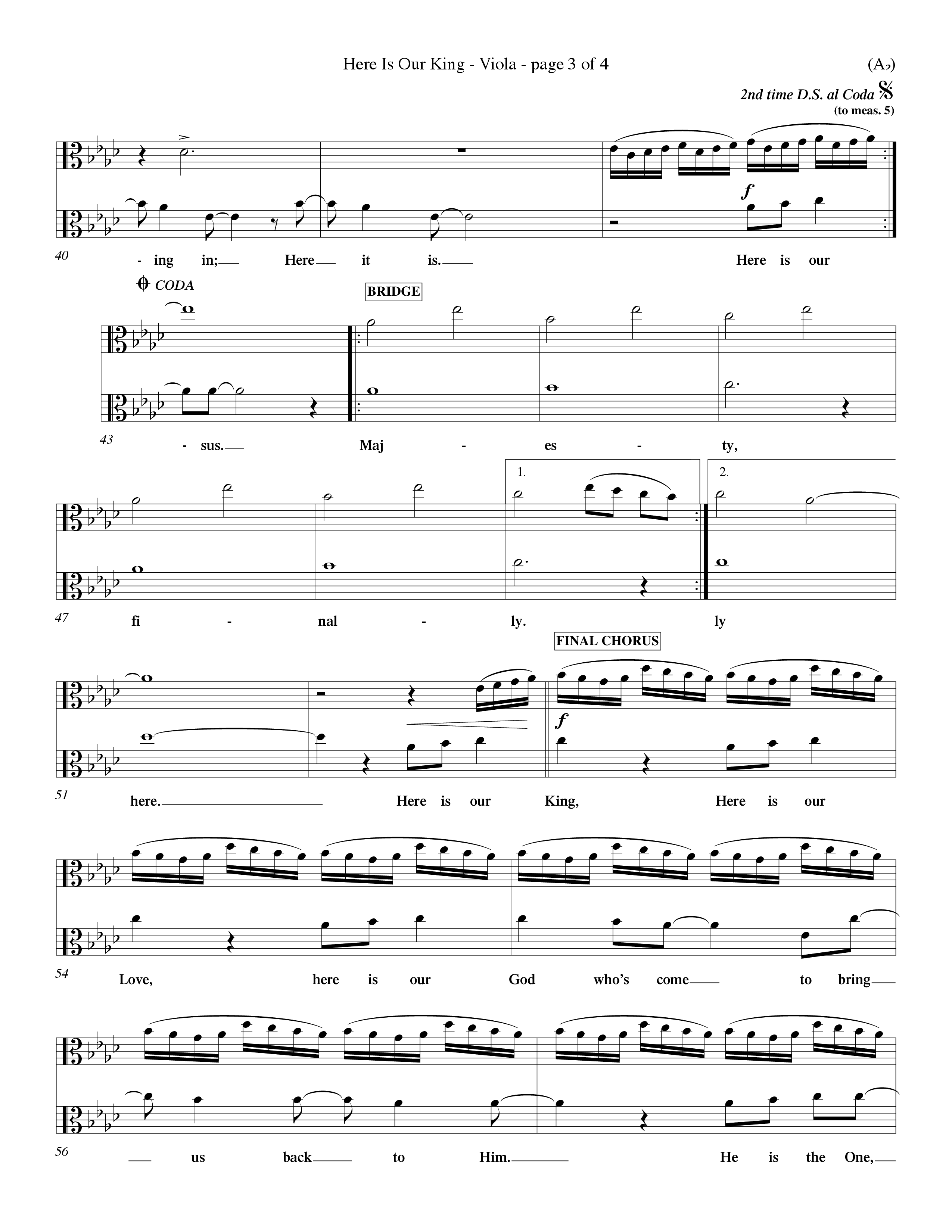 Here Is Our King (Choral Anthem SATB) Viola (Word Music Choral / Orch. Dave Williamson)