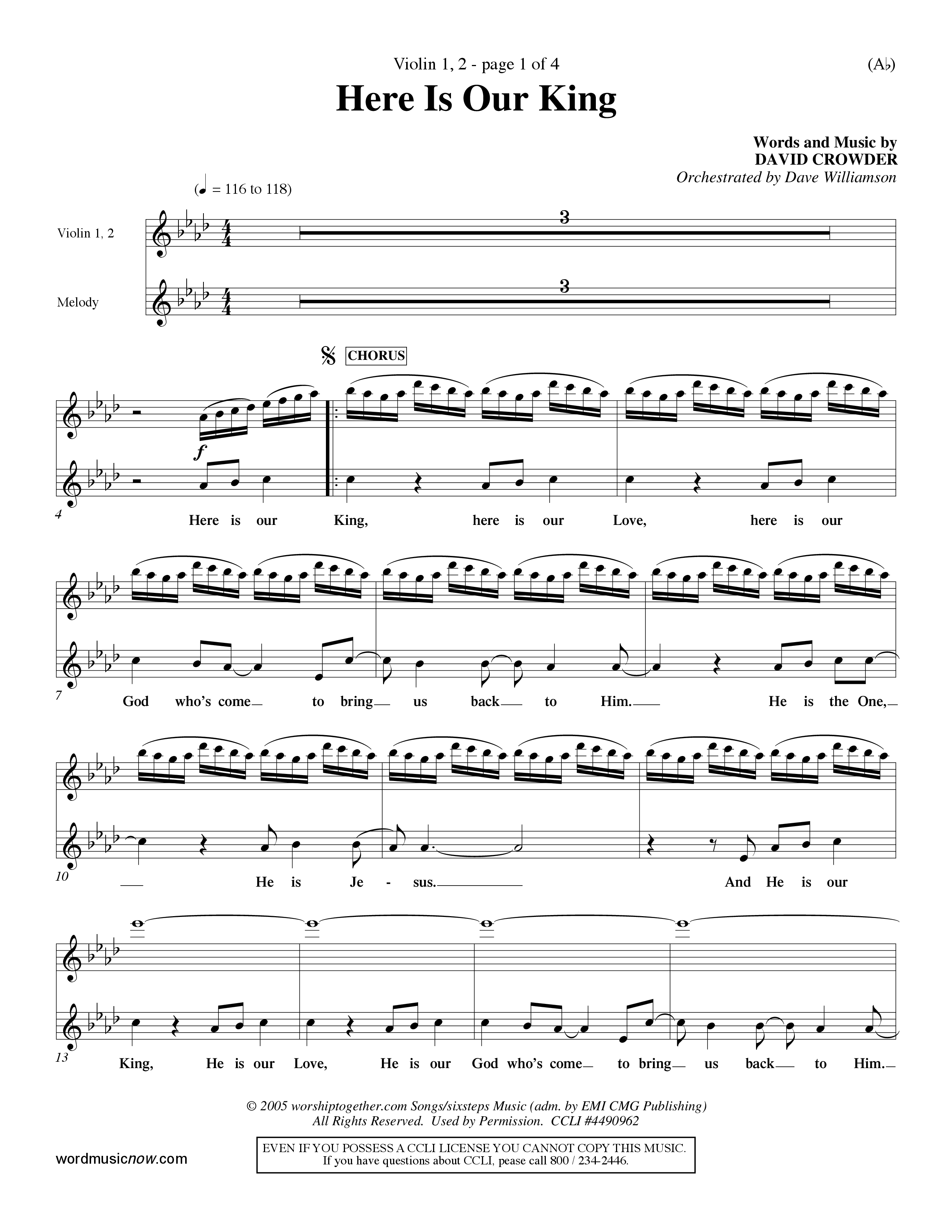 Here Is Our King (Choral Anthem SATB) Violin 1/2 (Word Music Choral / Orch. Dave Williamson)