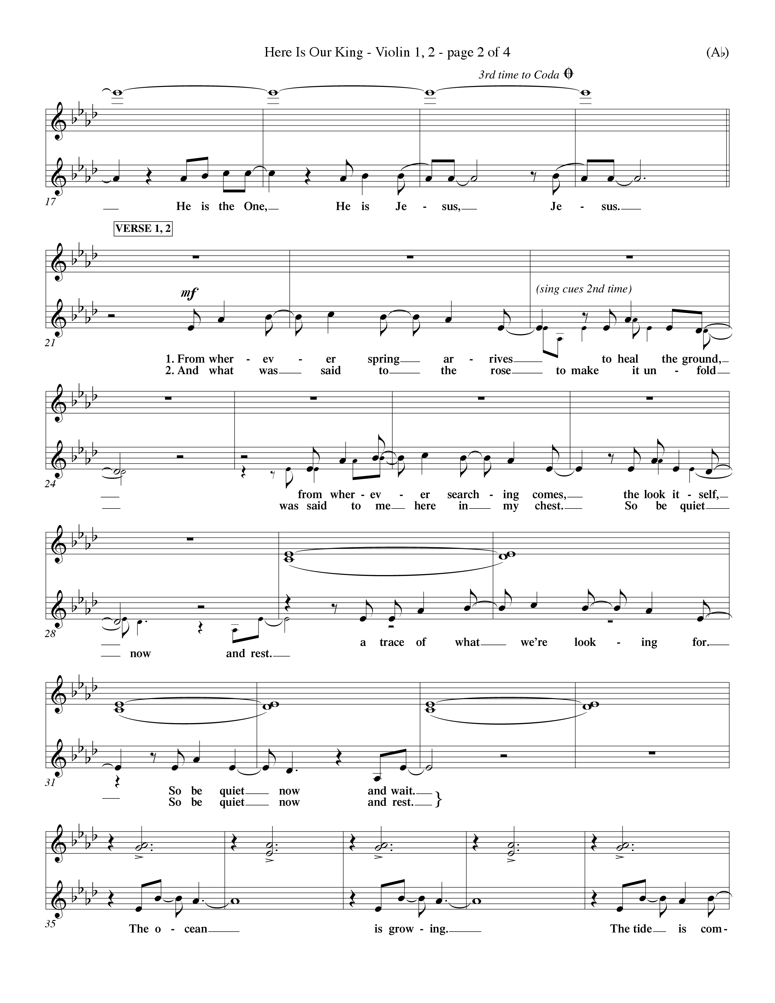 Here Is Our King (Choral Anthem SATB) Violin 1/2 (Word Music Choral / Orch. Dave Williamson)