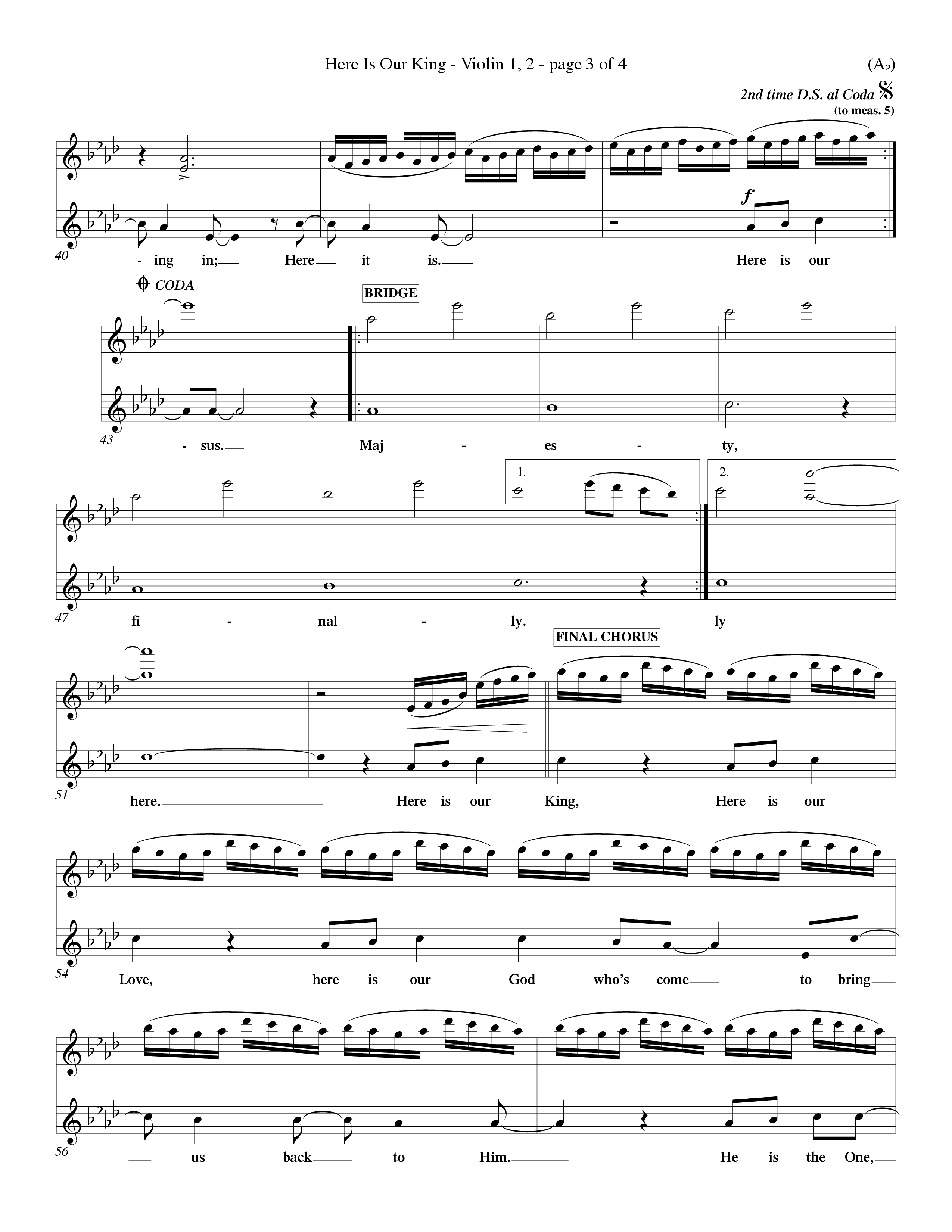 Here Is Our King (Choral Anthem SATB) Violin 1/2 (Word Music Choral / Orch. Dave Williamson)