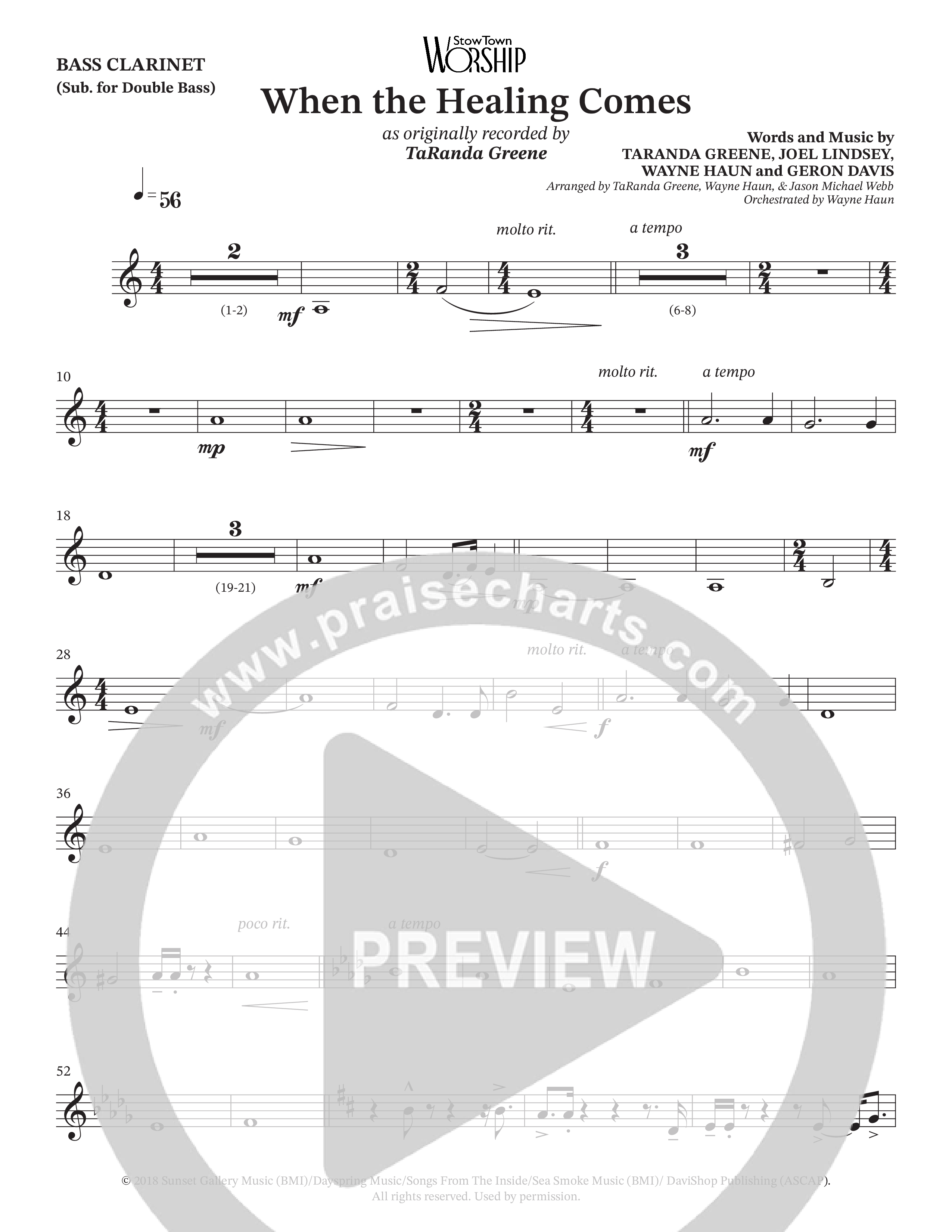 When The Healing Comes (Choral Anthem SATB) Bass Clarinet (TaRanda Greene / Arr. Jason Webb / Orch. Wayne Haun)