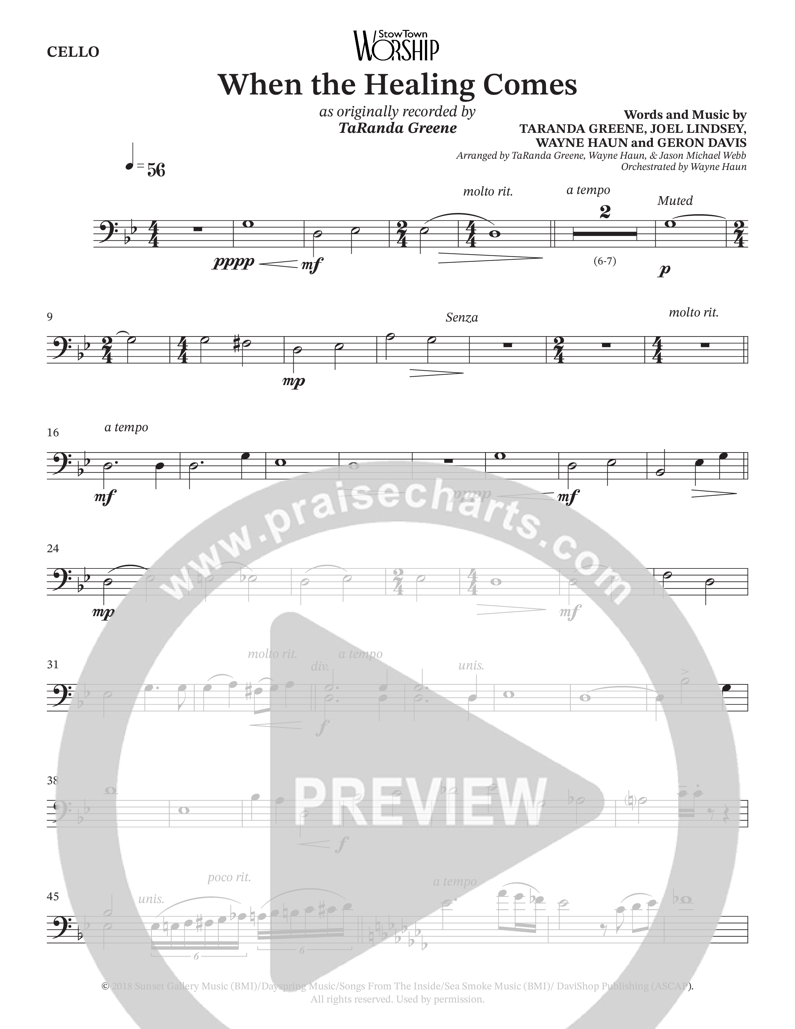 When The Healing Comes (Choral Anthem SATB) Cello (TaRanda Greene / Arr. Jason Webb / Orch. Wayne Haun)