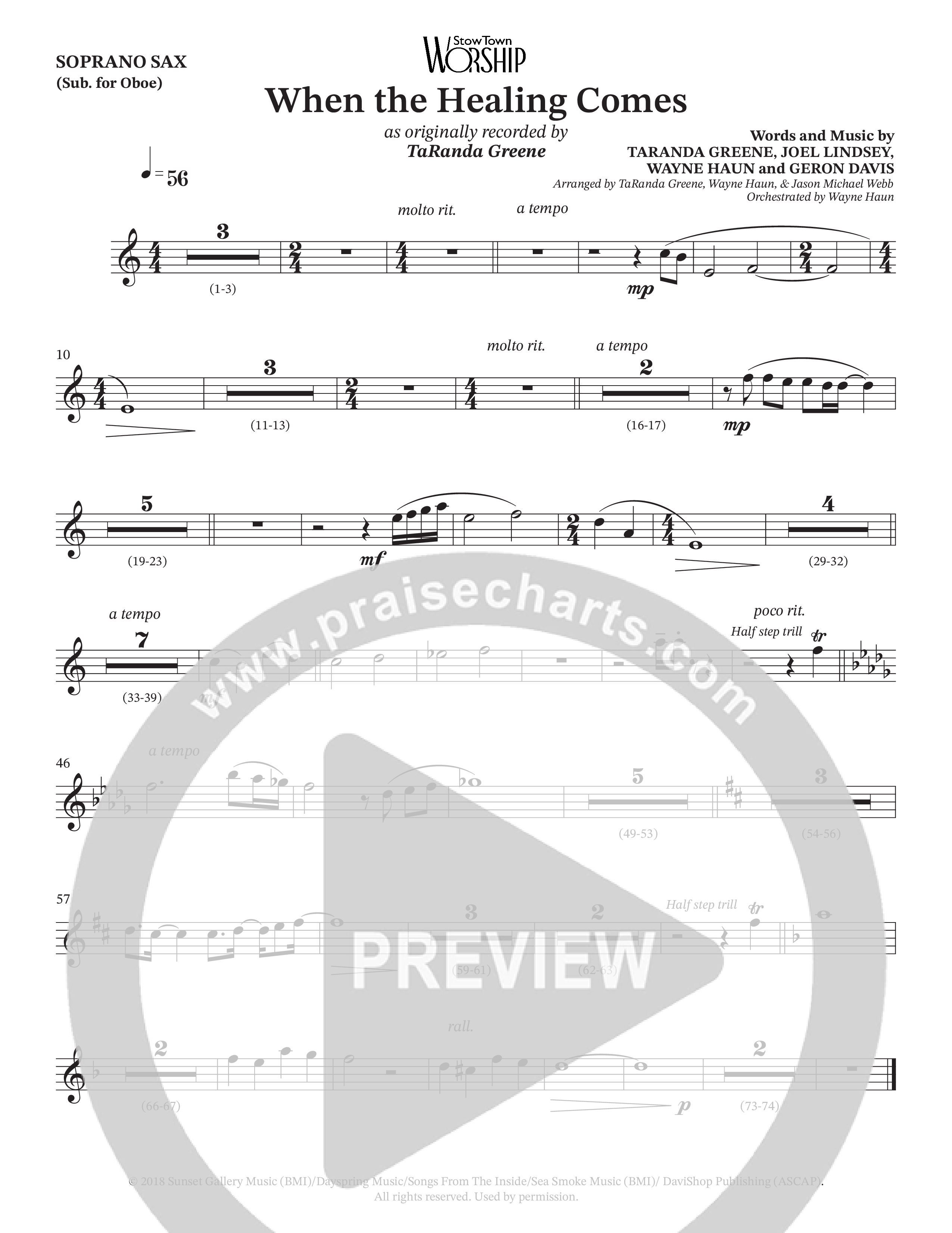 When The Healing Comes (Choral Anthem SATB) Soprano Sax (TaRanda Greene / Arr. Jason Webb / Orch. Wayne Haun)
