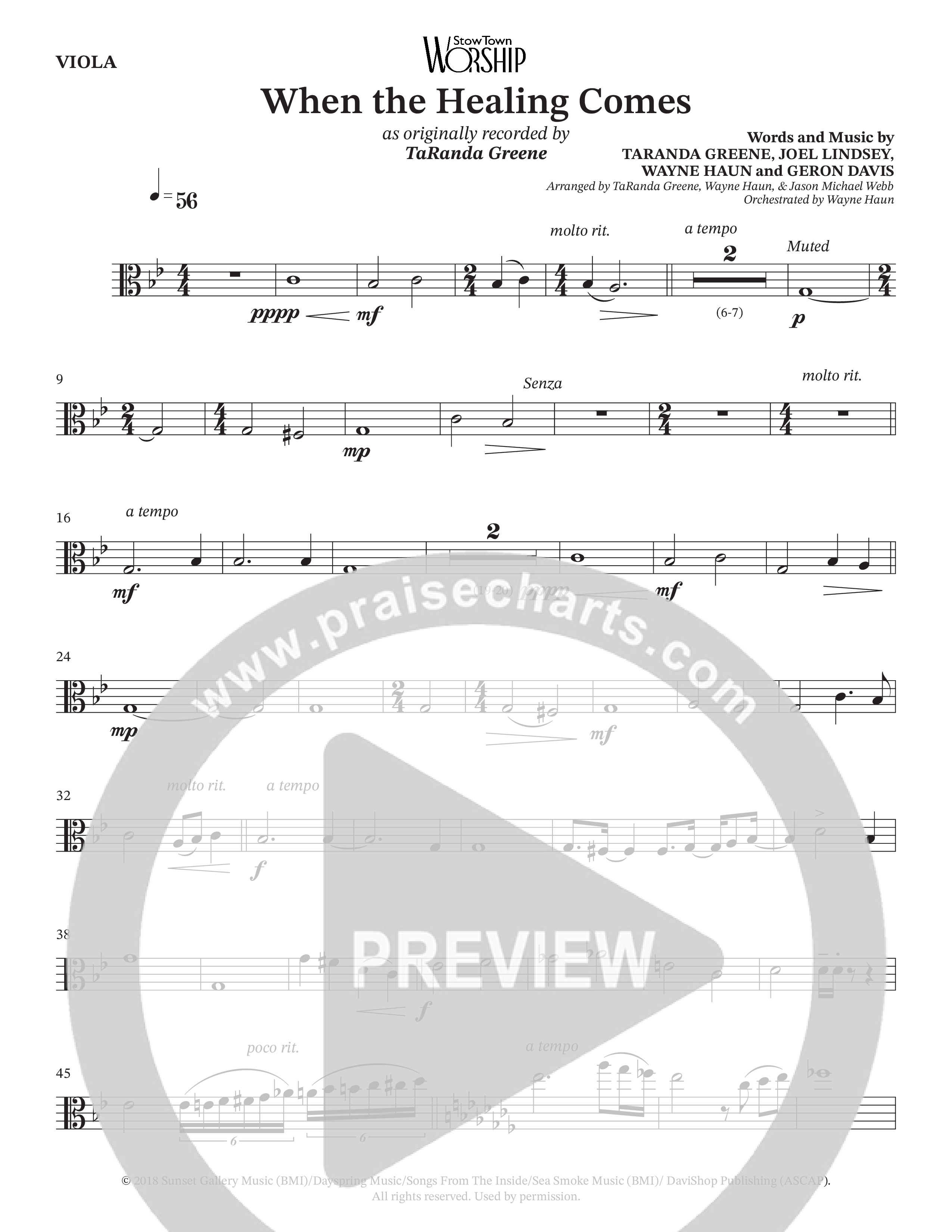When The Healing Comes (Choral Anthem SATB) Viola (TaRanda Greene / Arr. Jason Webb / Orch. Wayne Haun)