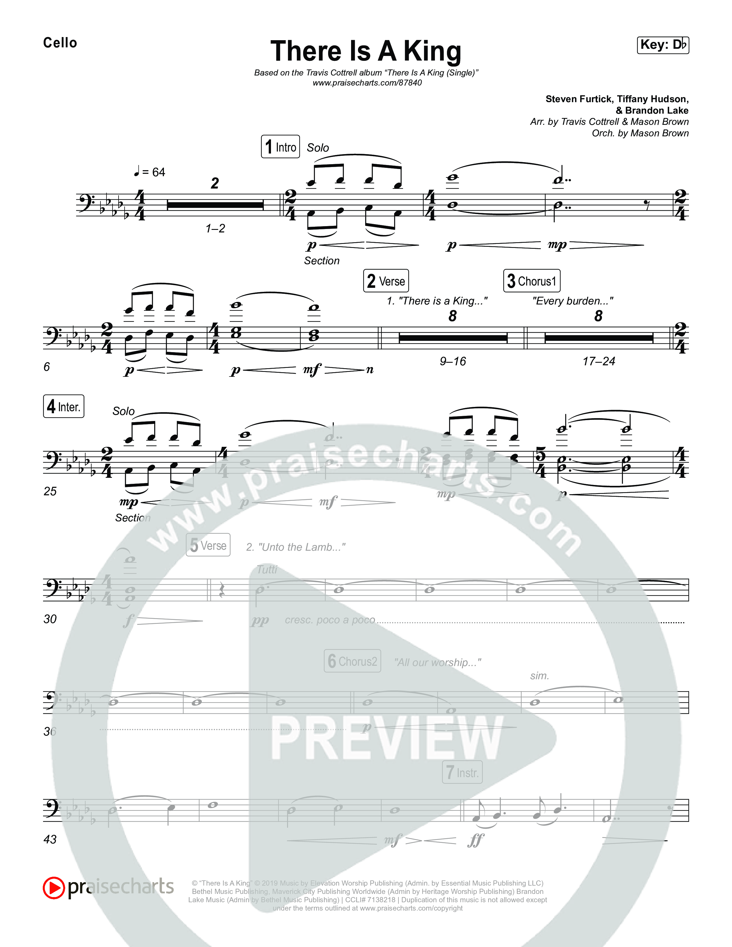 There Is A King (Choral/SATB) Cello (Travis Cottrell / Arr. Mason Brown)