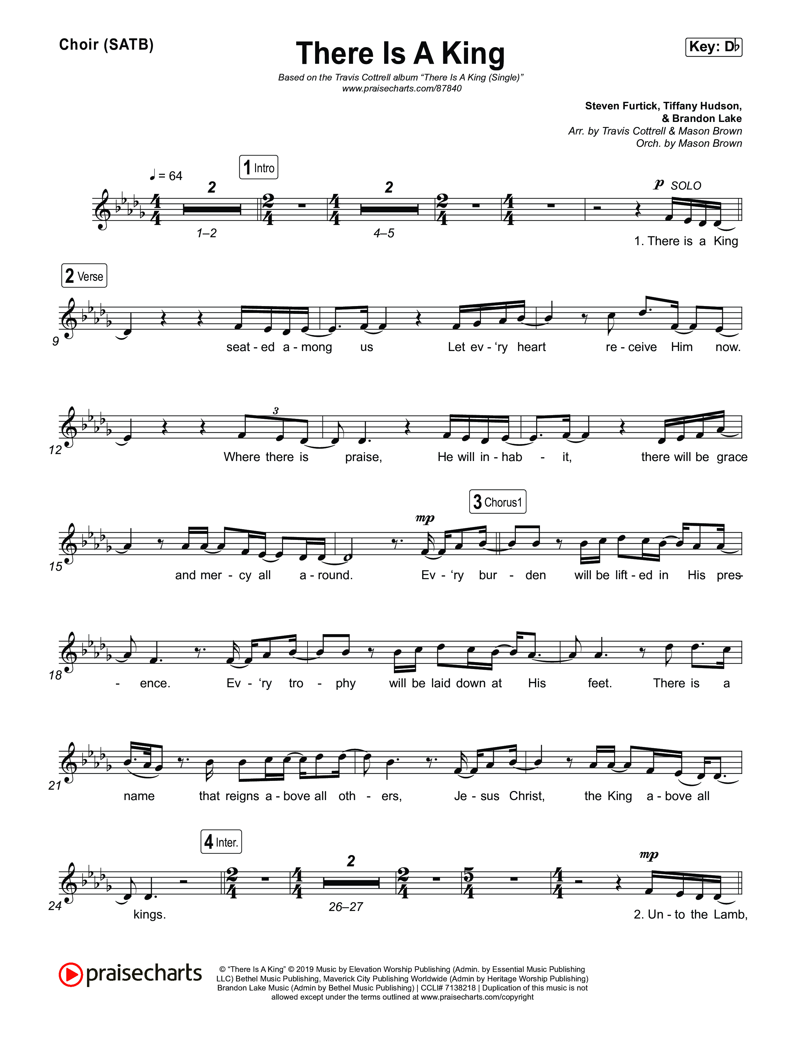 There Is A King (Choral/SATB) Choir Sheet (SATB) (Travis Cottrell / Arr. Mason Brown)