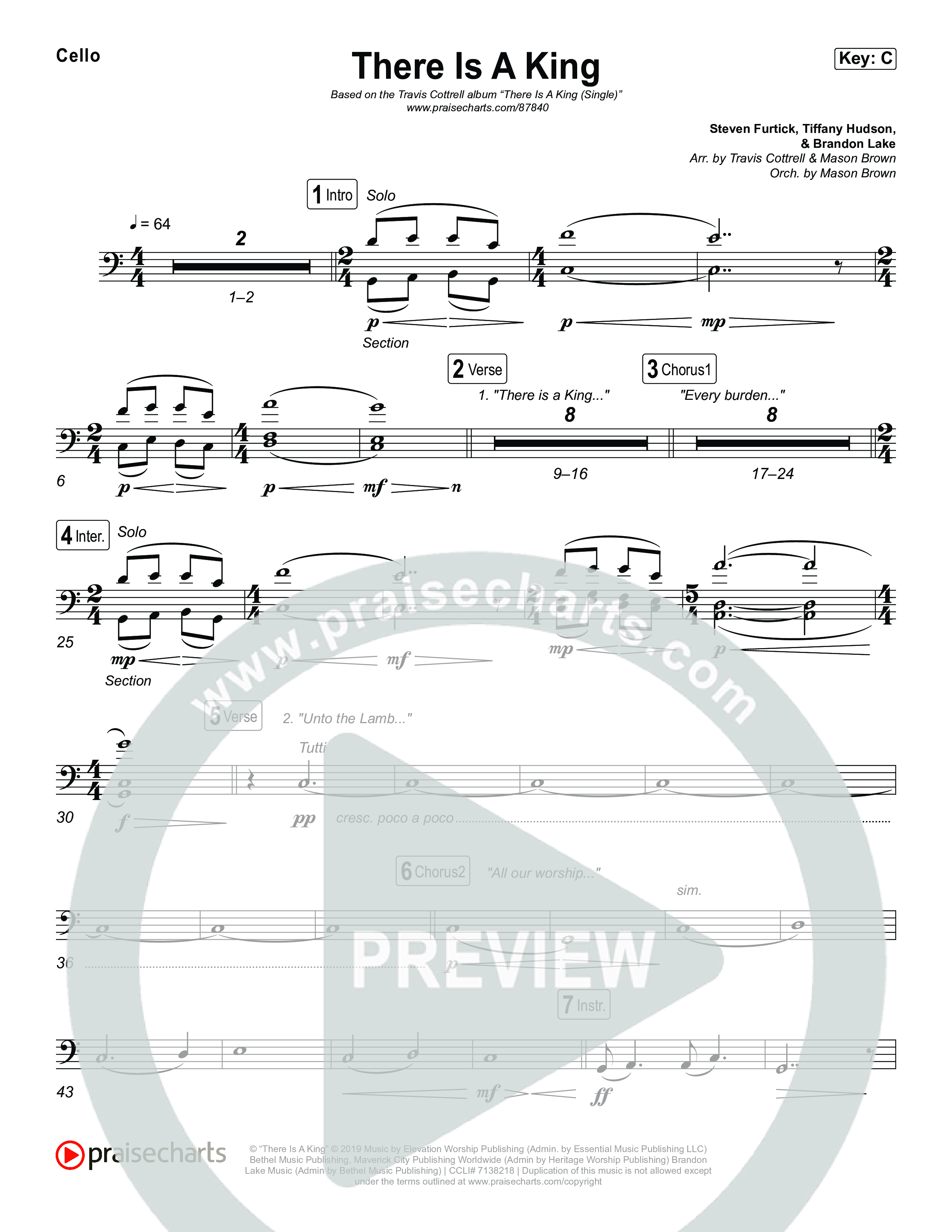 There Is A King (Choral/SATB) Cello (Travis Cottrell / Arr. Mason Brown)