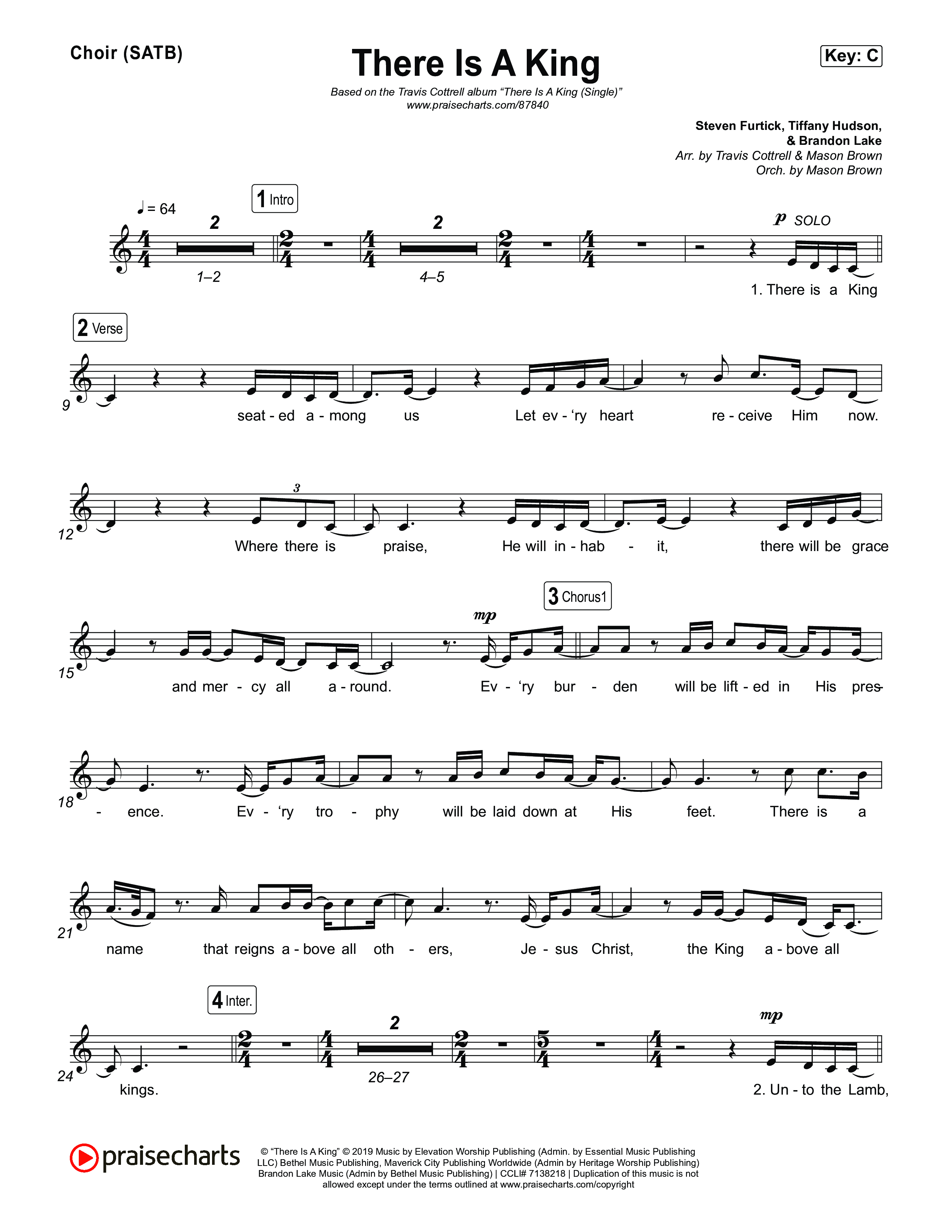 There Is A King (Choral/SATB) Choir Sheet (SATB) (Travis Cottrell / Arr. Mason Brown)